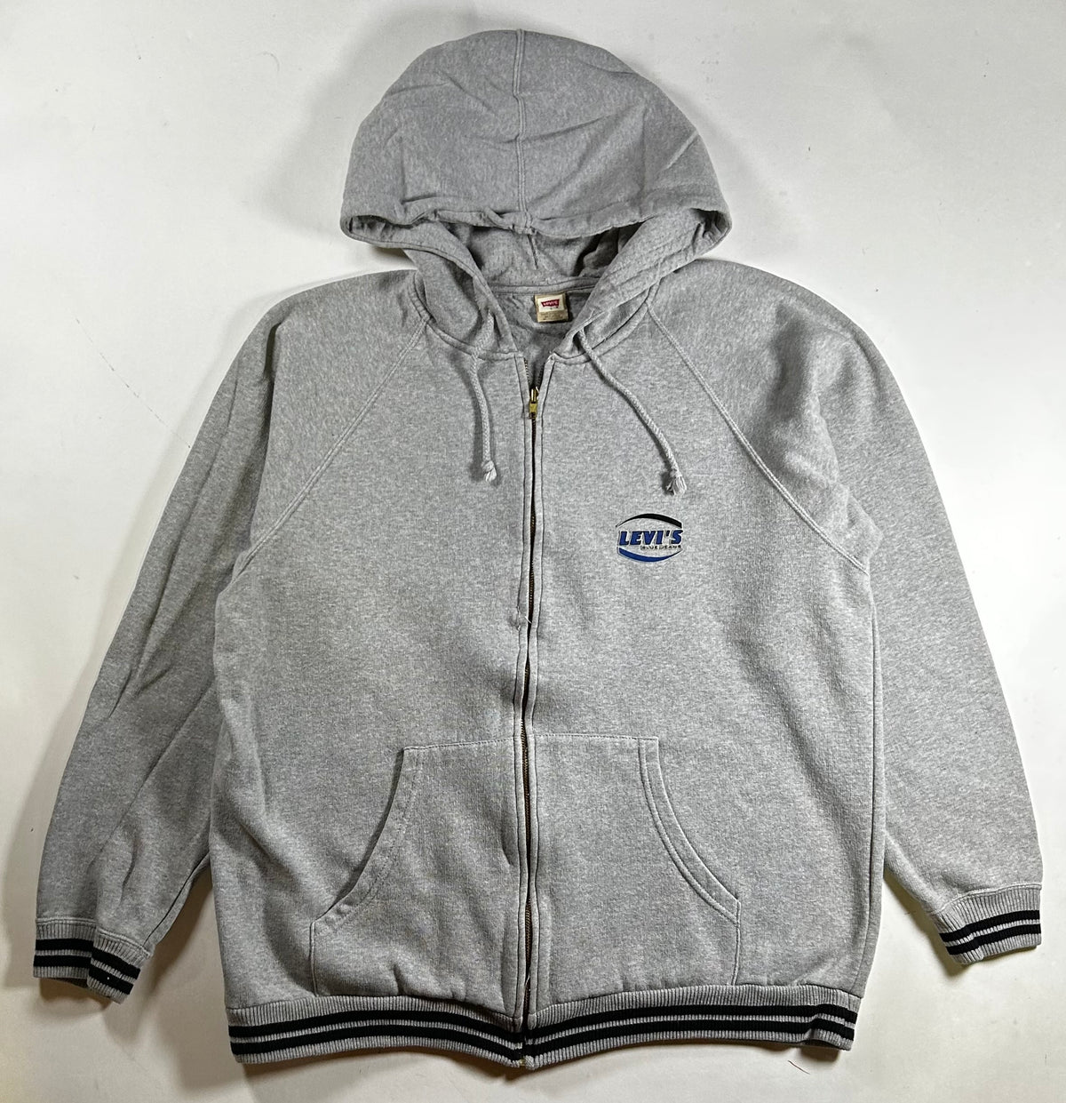 Vintage Levi’s Blue Jeans Zip Hooded Sweatshirt Large 25.75x29.5 Inches