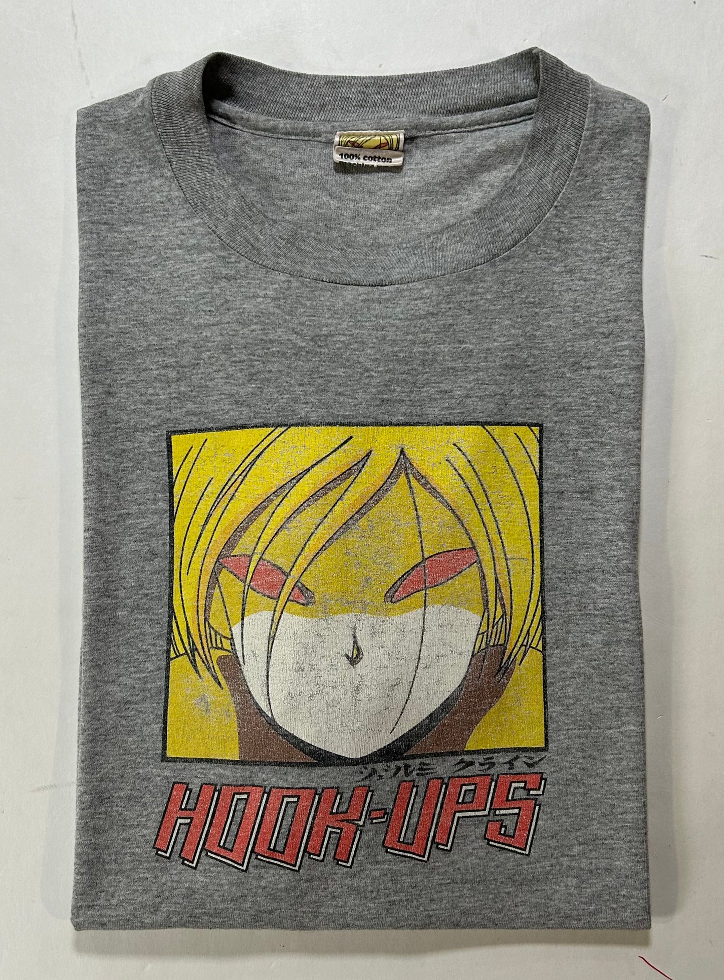 Vintage Hook-Ups Red Eyes Graphic Skate Tee Jeremy Klein Anime Big Gold Iczer-1 Perfectly Worn In & Faded XL 23x29 Inches