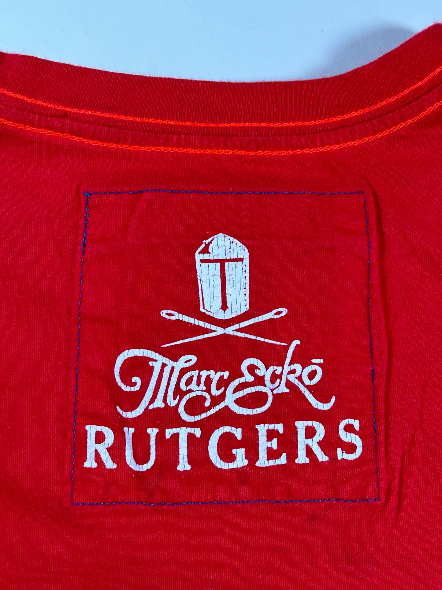 Vintage Eckō Marc Echō Cut & Sew Rutgers University Street Alchemists Football Tee Medium Fit 19.75x28 Inches Red