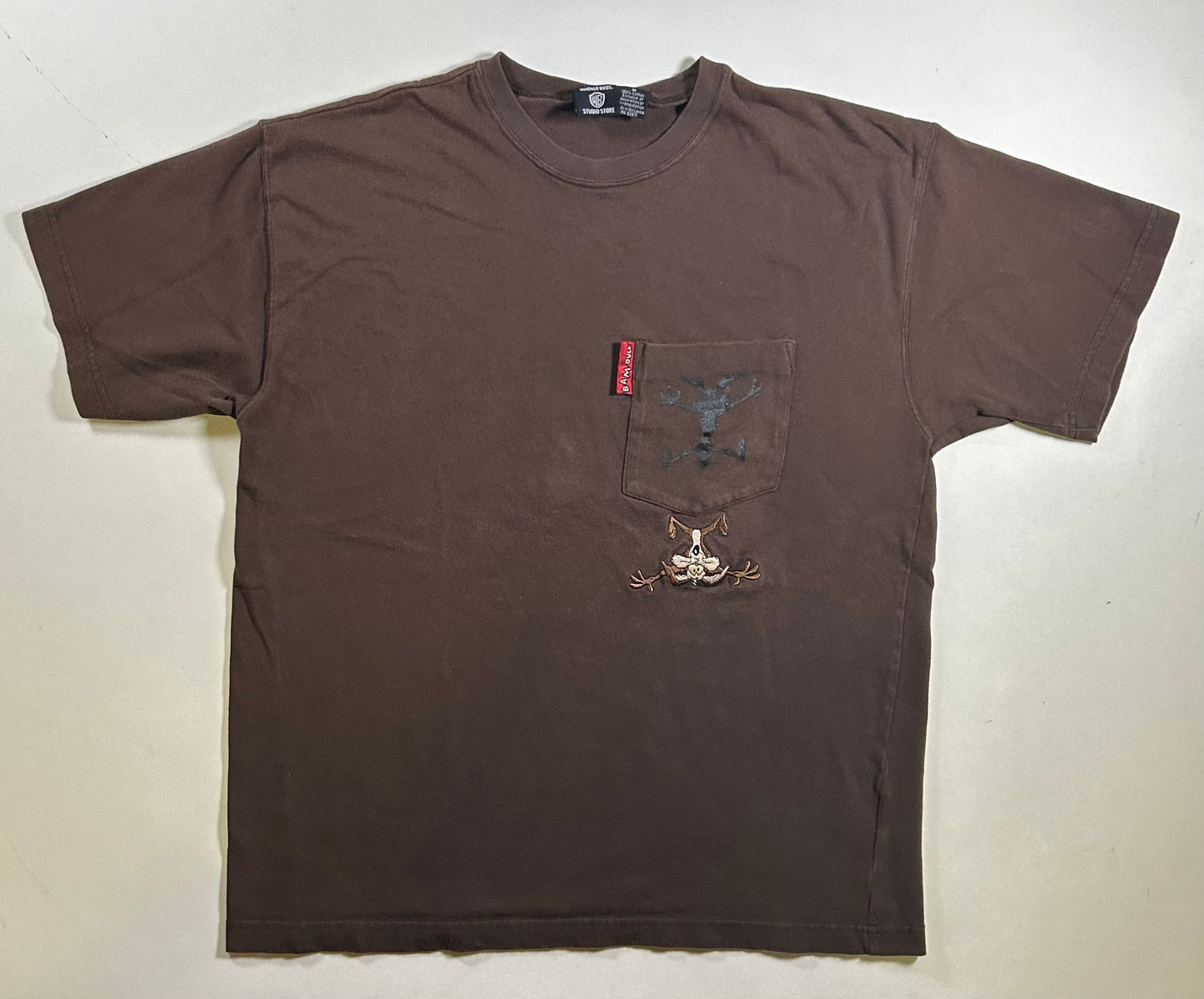 Vintage 1996 Warner Bros. Looney Tunes Wile E Coyote Pocket Tee Medium 20.5x27 Inches Brown