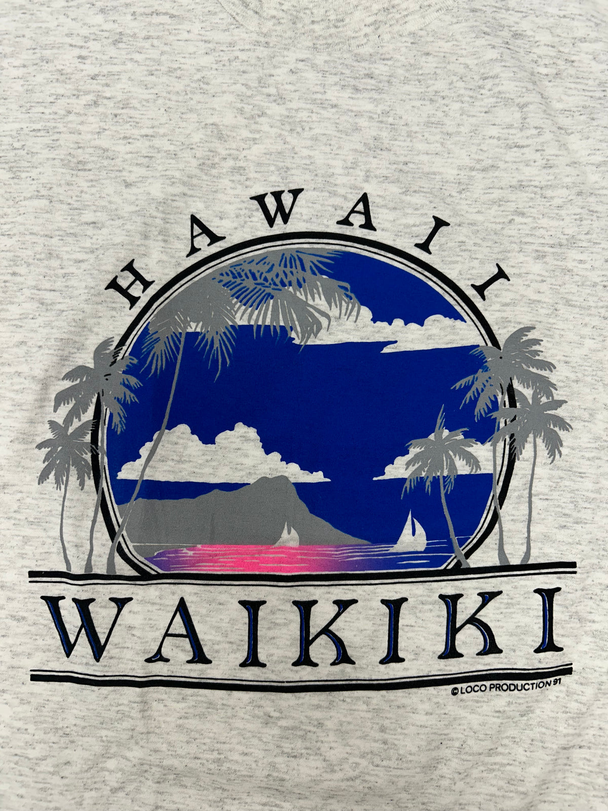 Vintage 90s Hawaii Waikiki Loco Production 1991 Tee XL 23.5x31.25 Inches Clean
