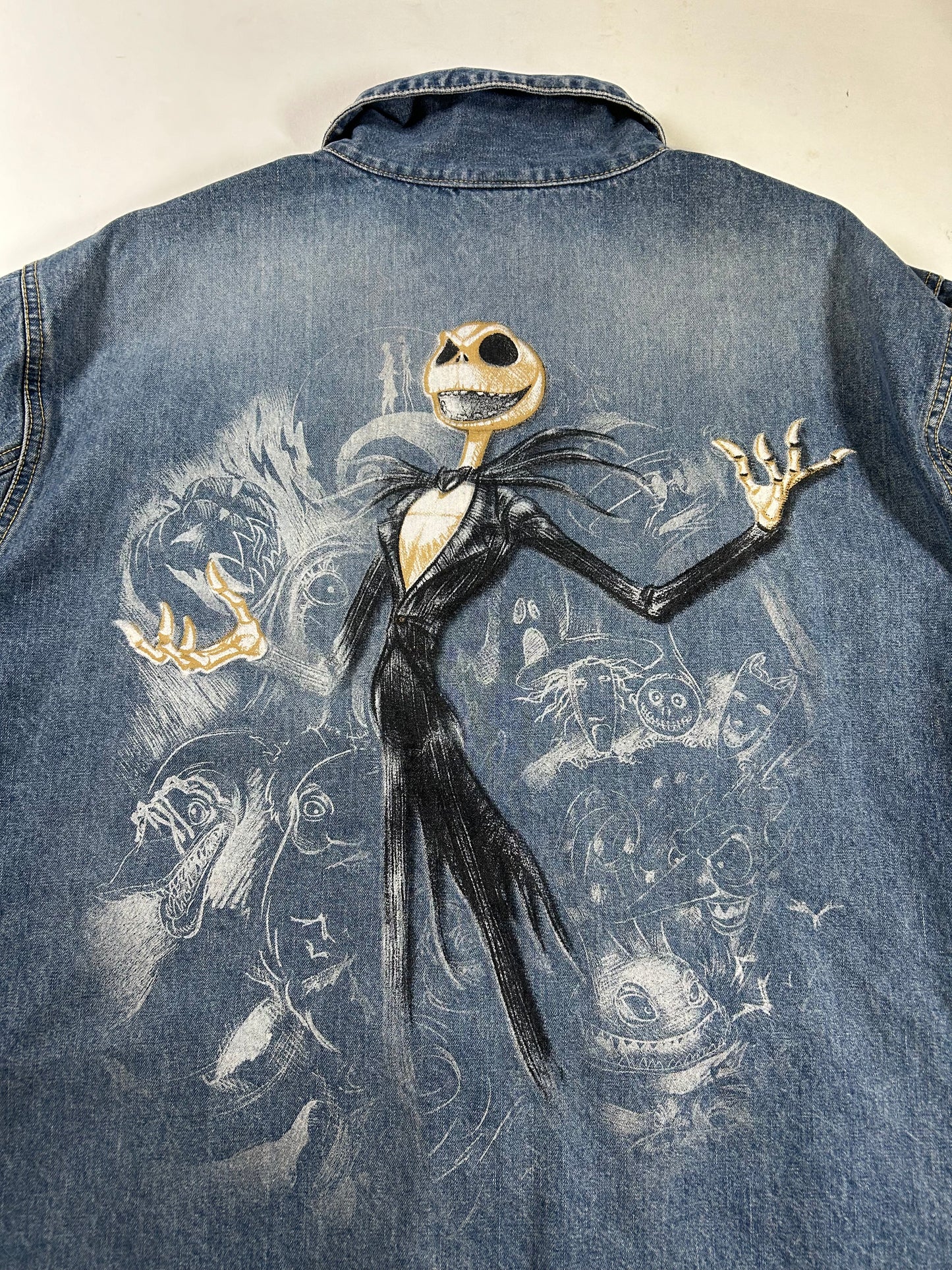 Vintage Disney Studio Jack Skellington Nightmare Before Christmas Denim Jacket 2XL 27.75x29.5 Inches
