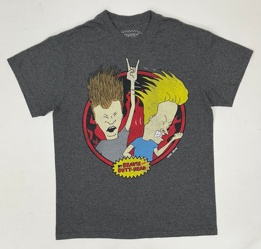 MTV Beavis And Butt-Head Graphic T-Shirt Mike Judge Rock On Medium 19.5x27.25 Inches Gray 00s Y2K