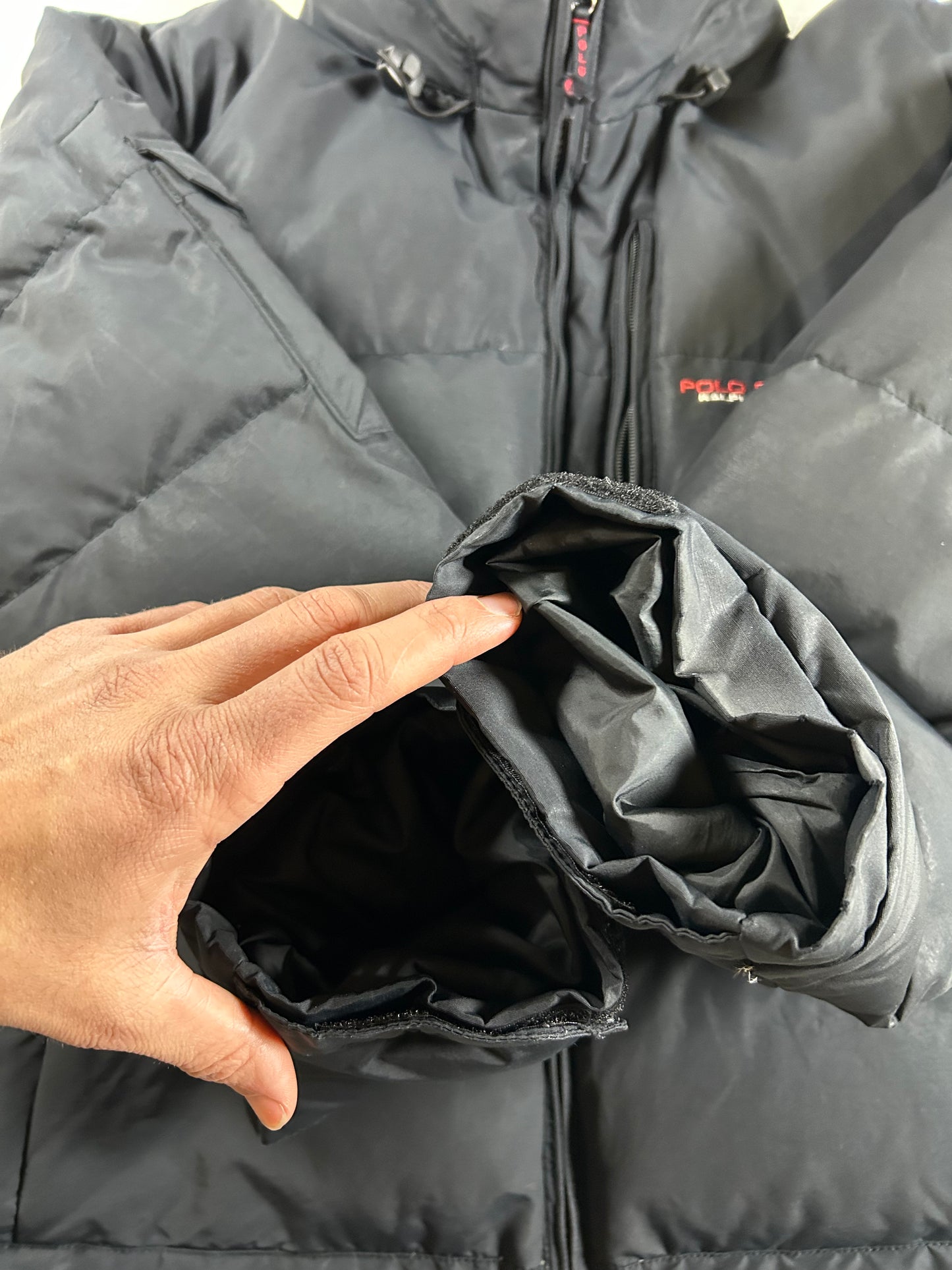 Vintage Polo Sport Ralph Lauren Down Puffer Jacket Mens 2XL 29x30.75 Inches Black As Is Had Wear