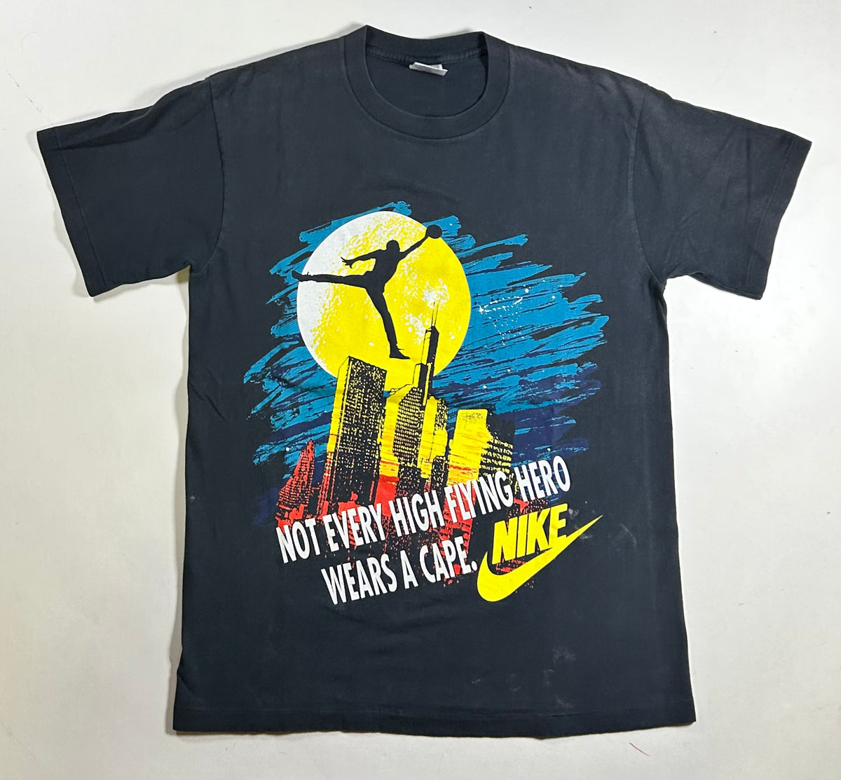 Vintage 90s Nike Air Jordan Not Every High Flying Hero Wears A Cape Tee Medium 19.75x28 Inches