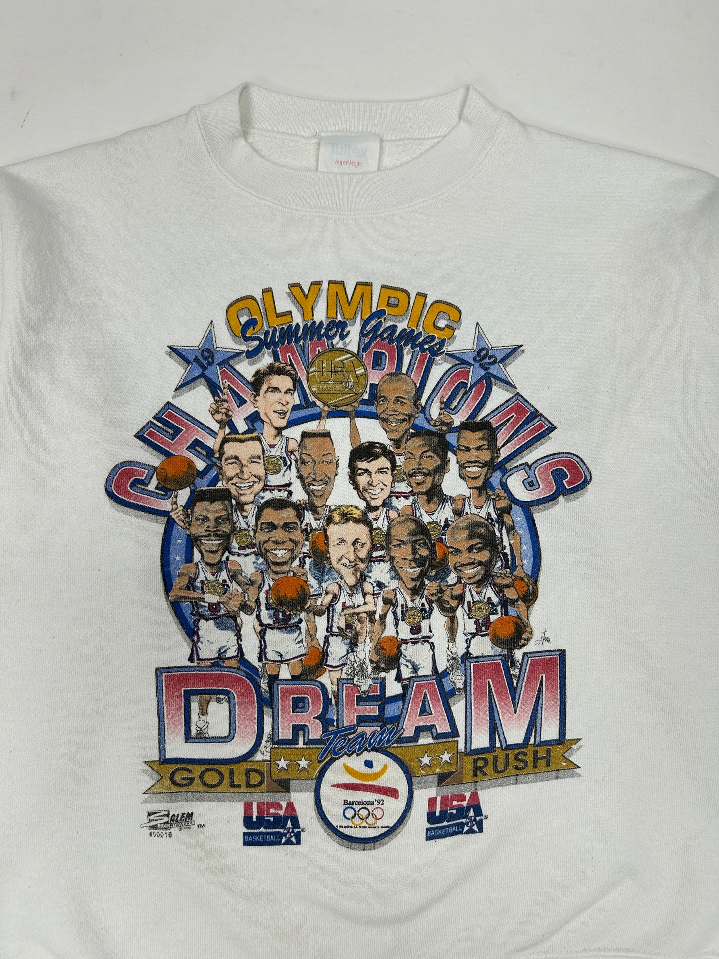 Vintage Salem Sportswear 1992 Barcelona Olympics Team USA Dream Team Caricature Crewneck Medium/Small Fit 22.5x24.75 Inches Great Wear
