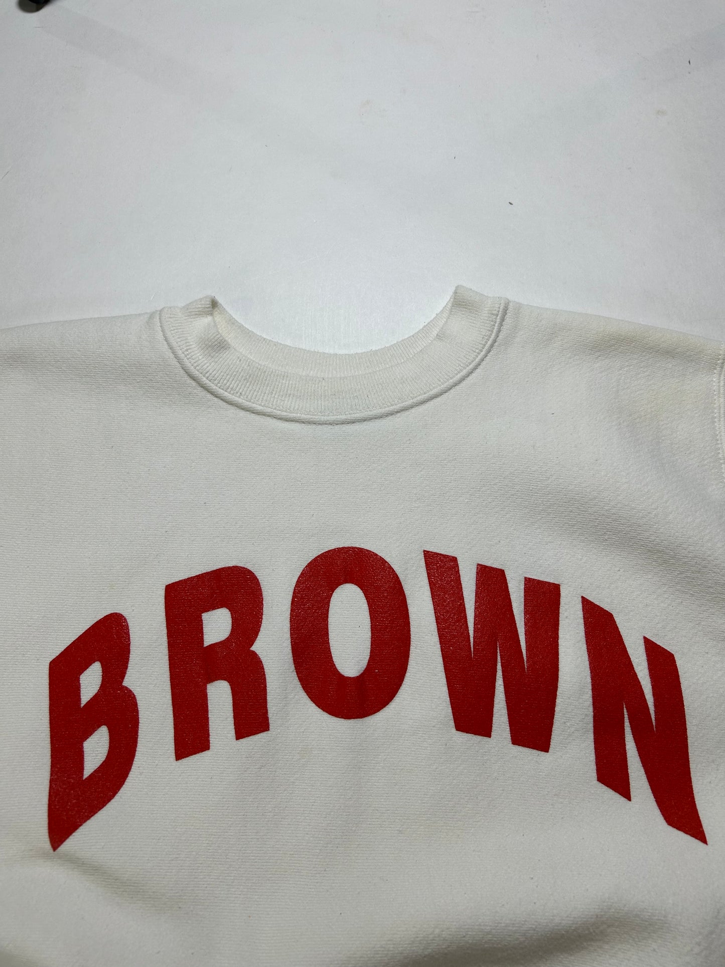 Vintage Brown University College Crewneck Sweatshirt Grain Bassett Walker 23x27.5 Inches White As Is