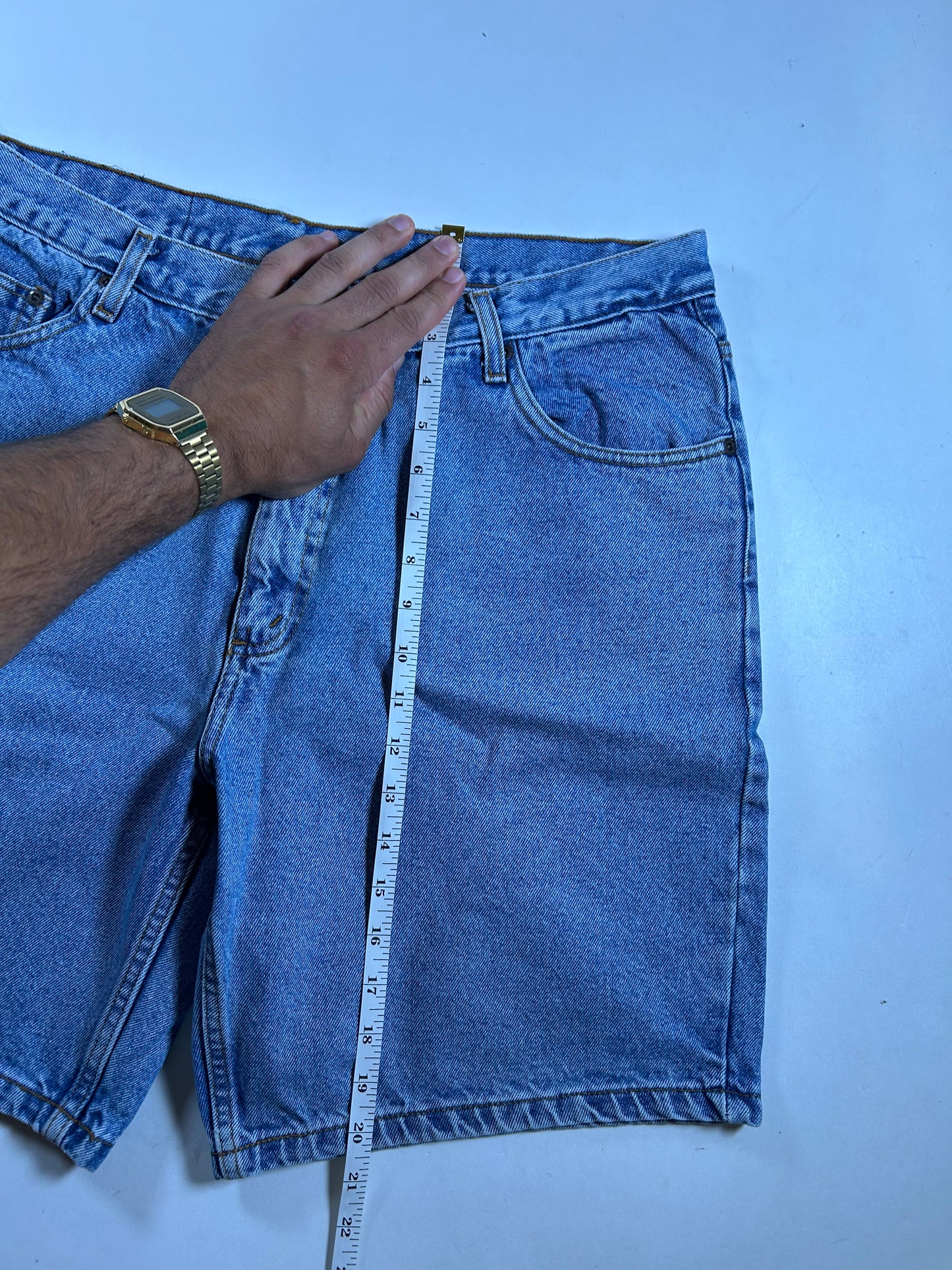Vintage Two Pepper Mens Denim Jorts Blue Medium Wash 100% Cotton 36 18x20.5 Inches