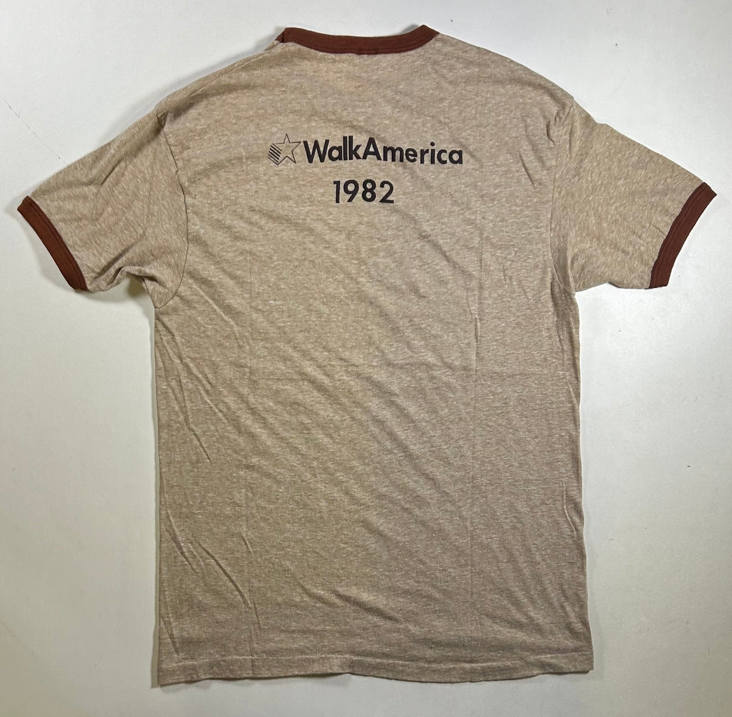 Vintage 80s UPS UNITED Parcel Service Shipping Walk America 1982 Ringer Tee Hanes L/M Fit 20.75x30.25 Inches