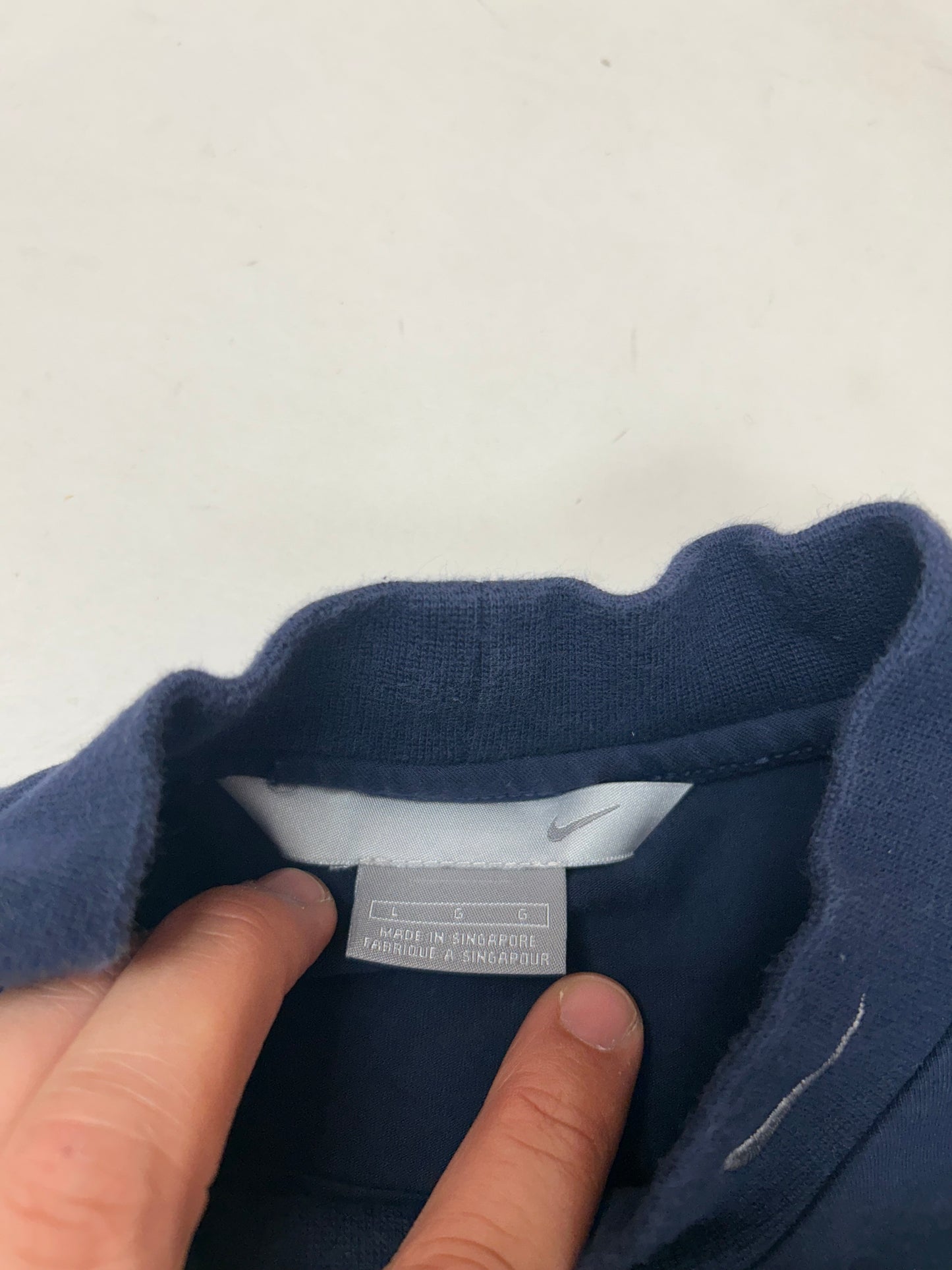 Vintage 00s Nike Swoosh Embroidered Mock Neck Long Sleeve Shirt L/XL 24x31/32 InchesNavy