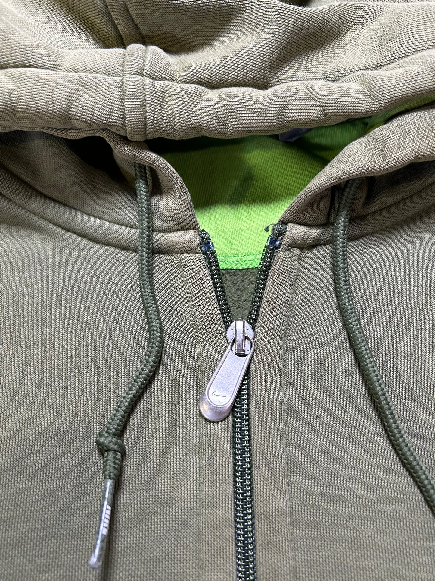Vintage 00s Nike Chest Swoosh Essential Zip Hooded Sweatshirt Green Faded Worn In As Is XL 26.25x30.25 Inches