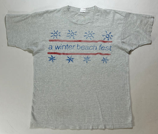 Vintage 1993 The Evian Indoor Pro Beach Volleyball A Winter Beach Fest Madison Square Garden Promo Tee Large 21.5x27.25 Inches As Is Worn In