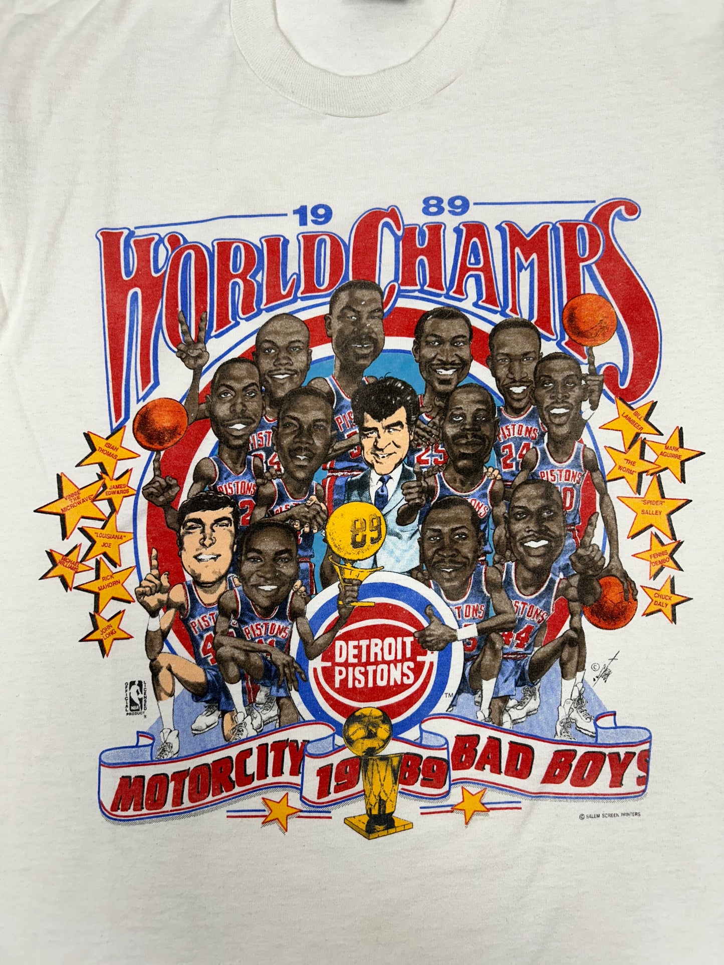 Vintage 1989 Detroit Pistons World Champs Caricature Tee Salem Sportswear M/L