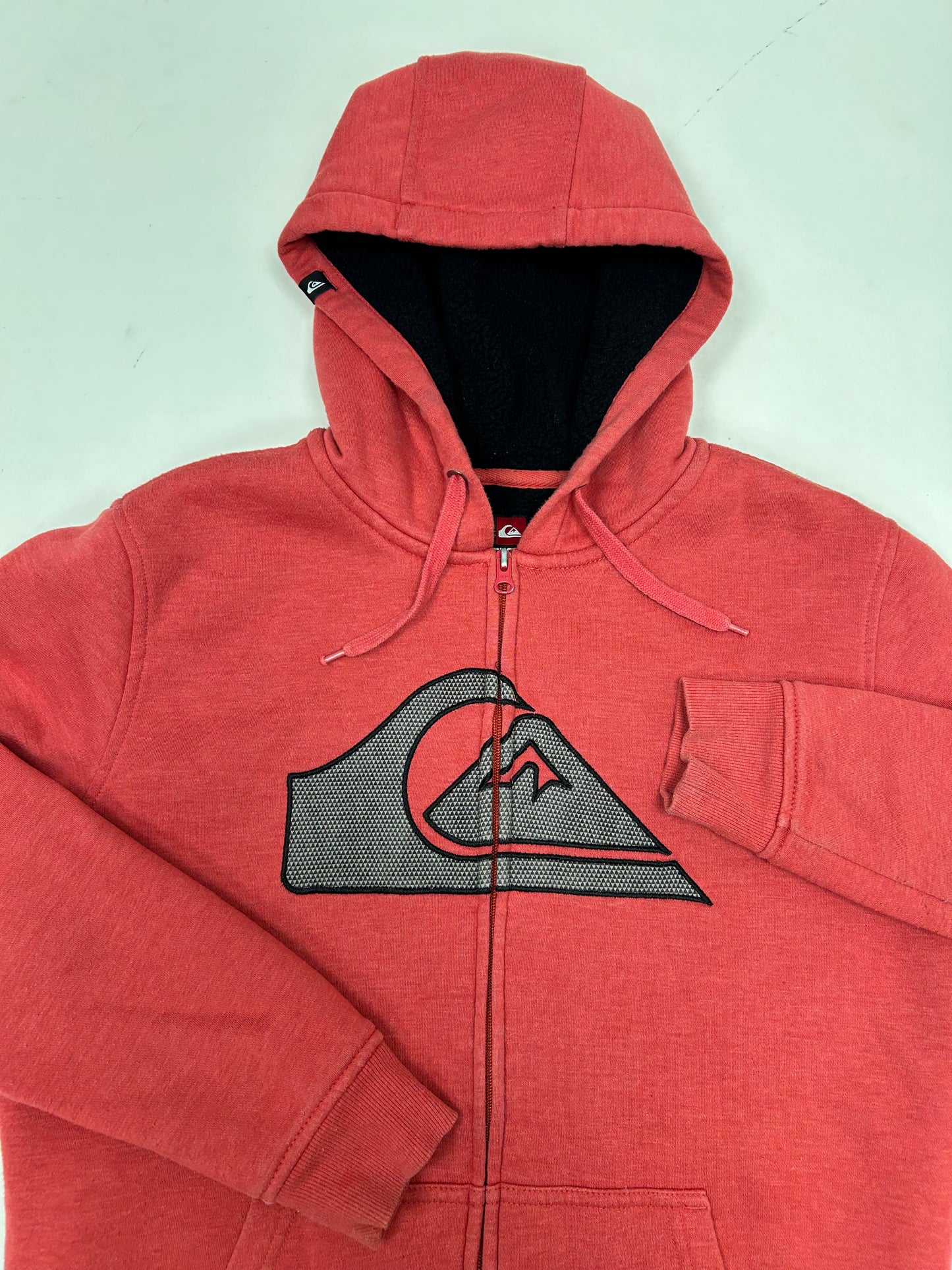 Vintage 00s Quiksilver Boarding Brand Fleece Inside Zip Hoodie Sweatshirt Small 22.25x27.75 Inches