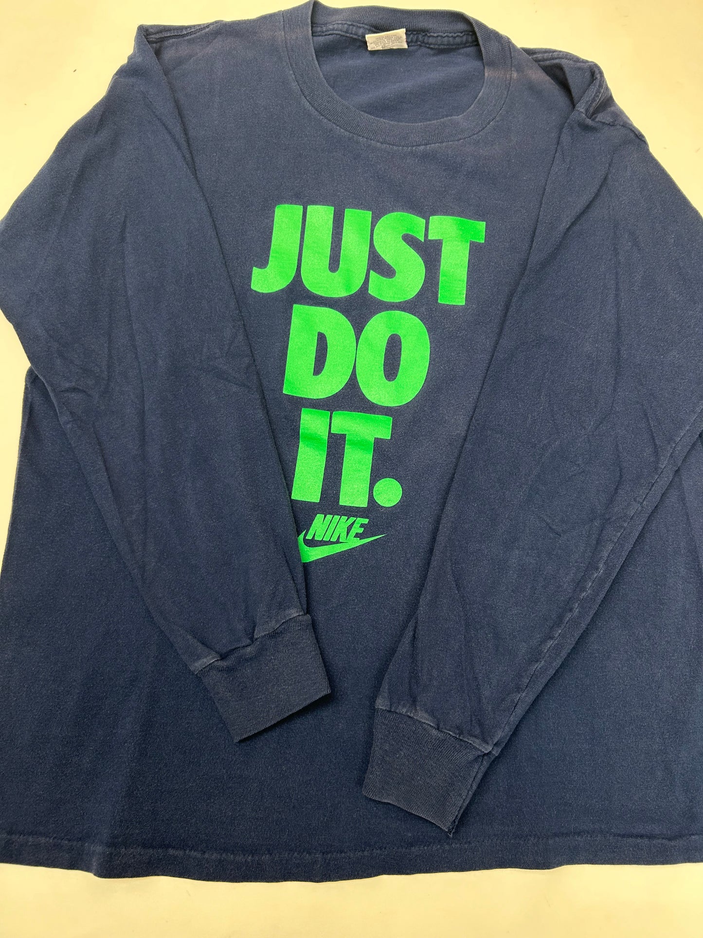Vintage 90s Nike Just Do It. Long Sleeve T-Shirt Navy/Green Medium/Large Fit 21.5x25.75 Inches Worn