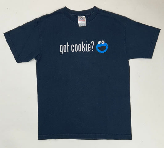 Vintage 2003 Sesame Street Cookie Montaer Got Cookie? Promo Tee Medium 19.25x26.5 Inches Navy