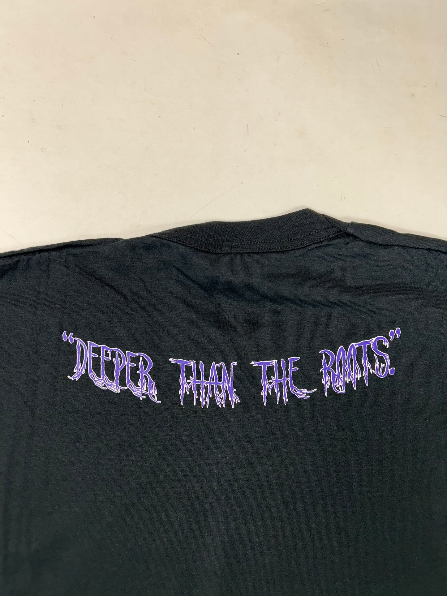 Edgewood NJ first edition “Deeper Than The Roots.” Tee 2XL 25.75x31.25 Early 00s Late 90s Fruit Of The Loom Best 50/50 Blend Assembled In Honduras Of USA