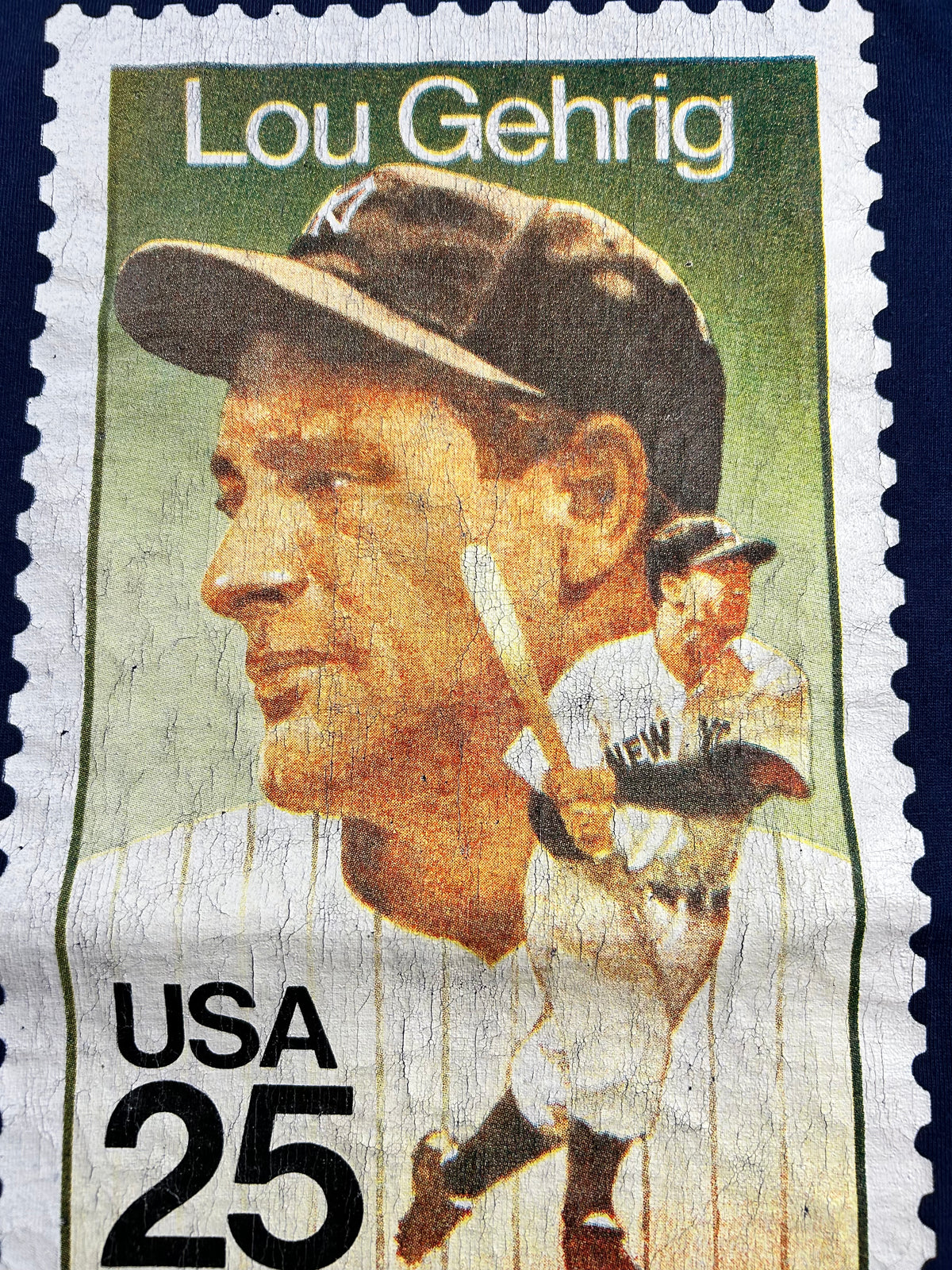 Vintage MLB U.S. Postal Service Stamp New York Yankees Lou Gehrig 1989 Tee M/L Fit 20.5x28.25 Inches