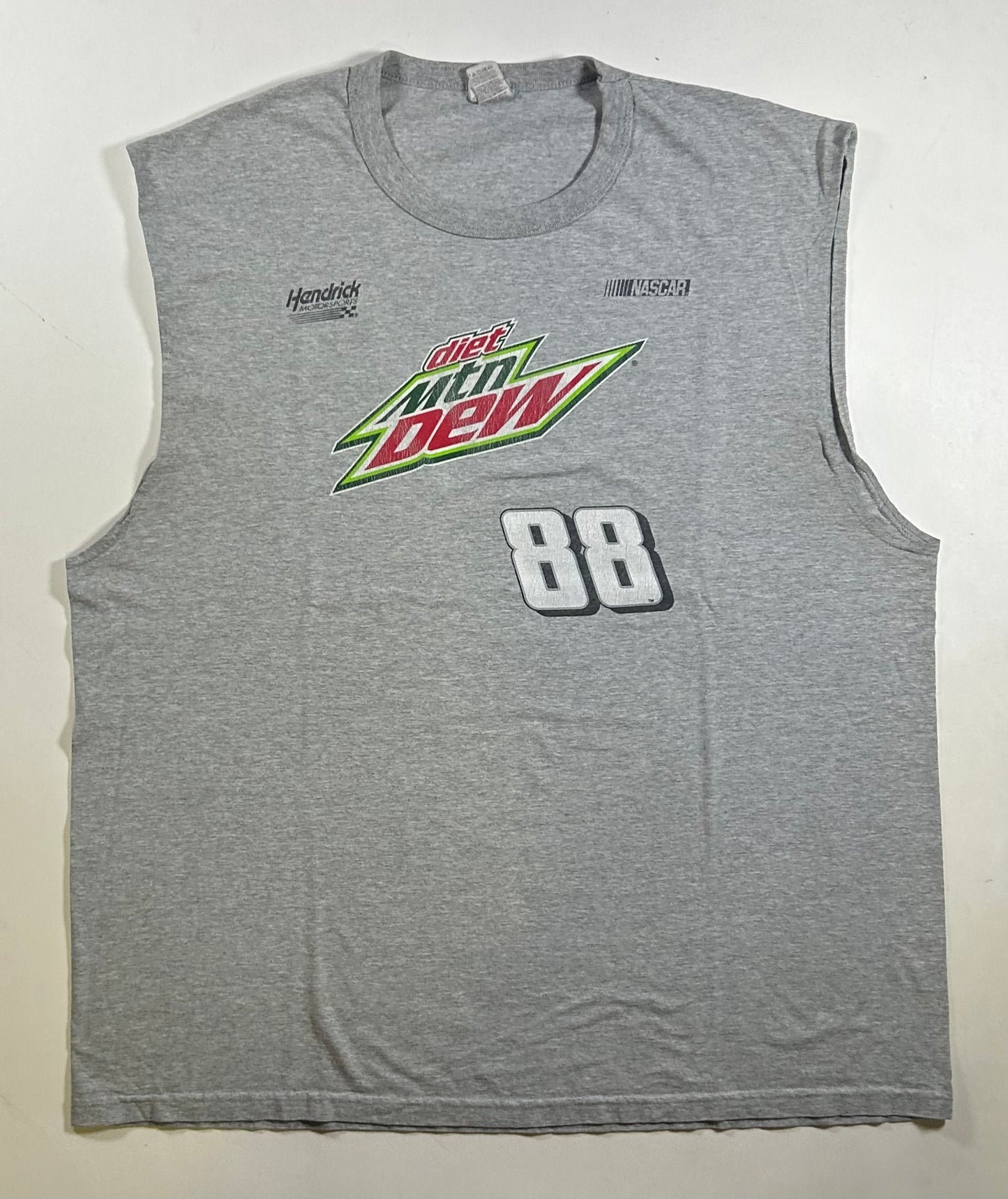 Vintage 2000s Dale Jr. Diet Mtn Dew NASCAR Sleeveless Shirt XL+ Fit 25x30.25 Inches