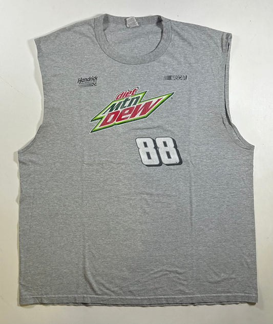 Vintage 2000s Dale Jr. Diet Mtn Dew NASCAR Sleeveless Shirt XL+ Fit 25x30.25 Inches