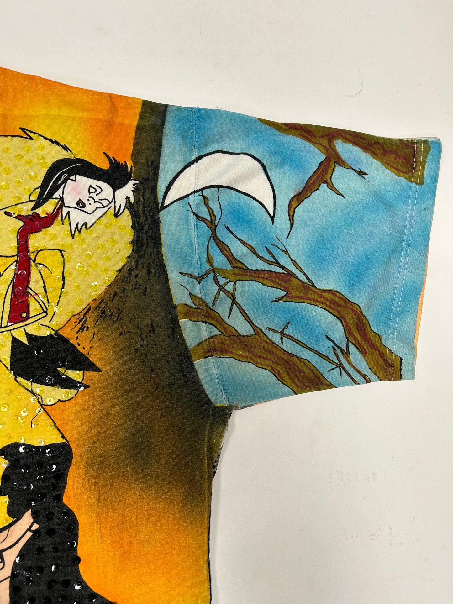 Vintage Disney JouJou Villains Cruella Maleficent Captian Hook Beaded Shirt Big 2XL For 25.5x32.75/34.75 Inches As Is Has Flaws