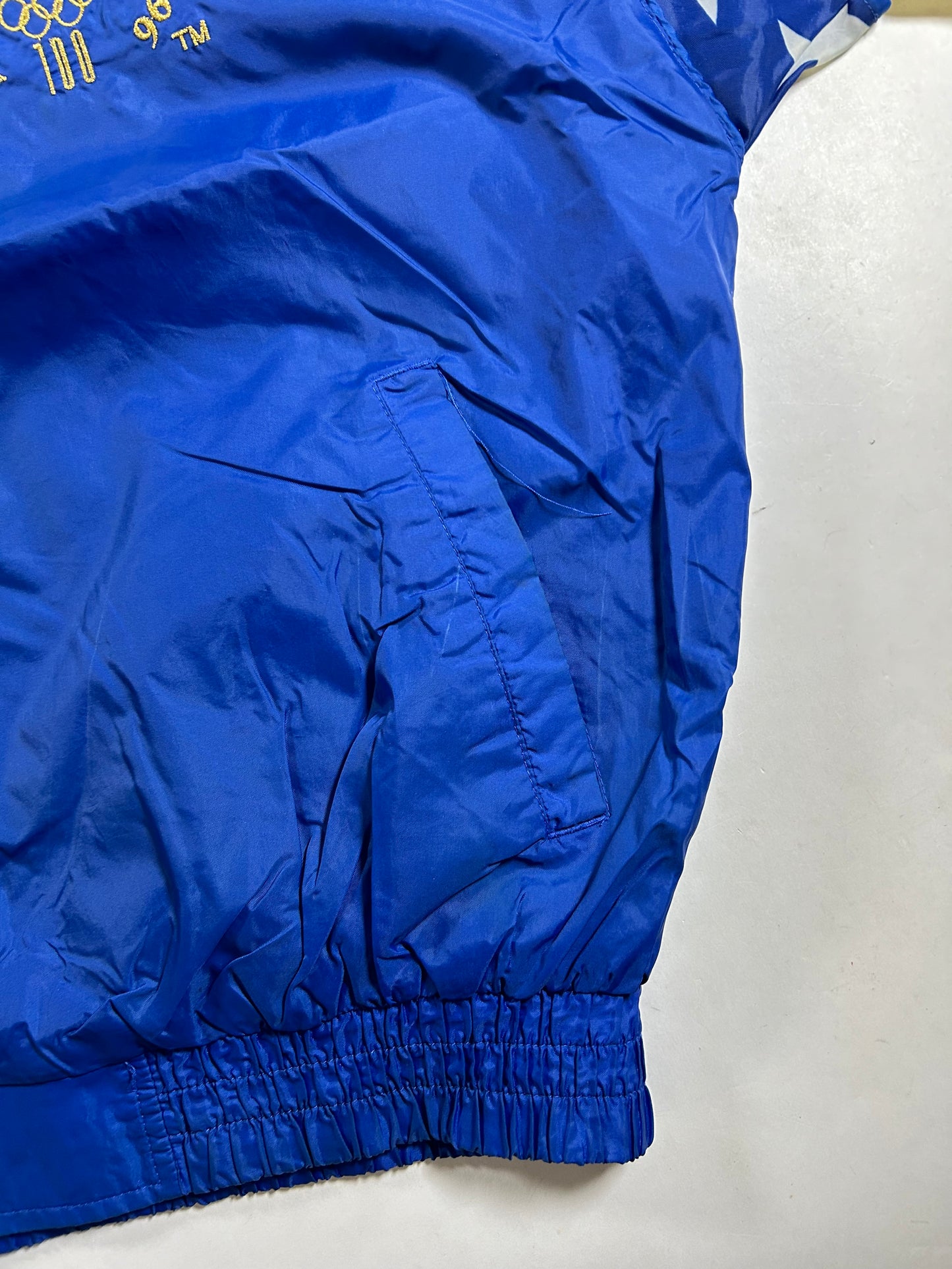 Vintage Starter 96 Atlanta Olympics Team USA Packable Hood Windbreaker Full Zip Jacket  Large 27.5x27.5 Inches