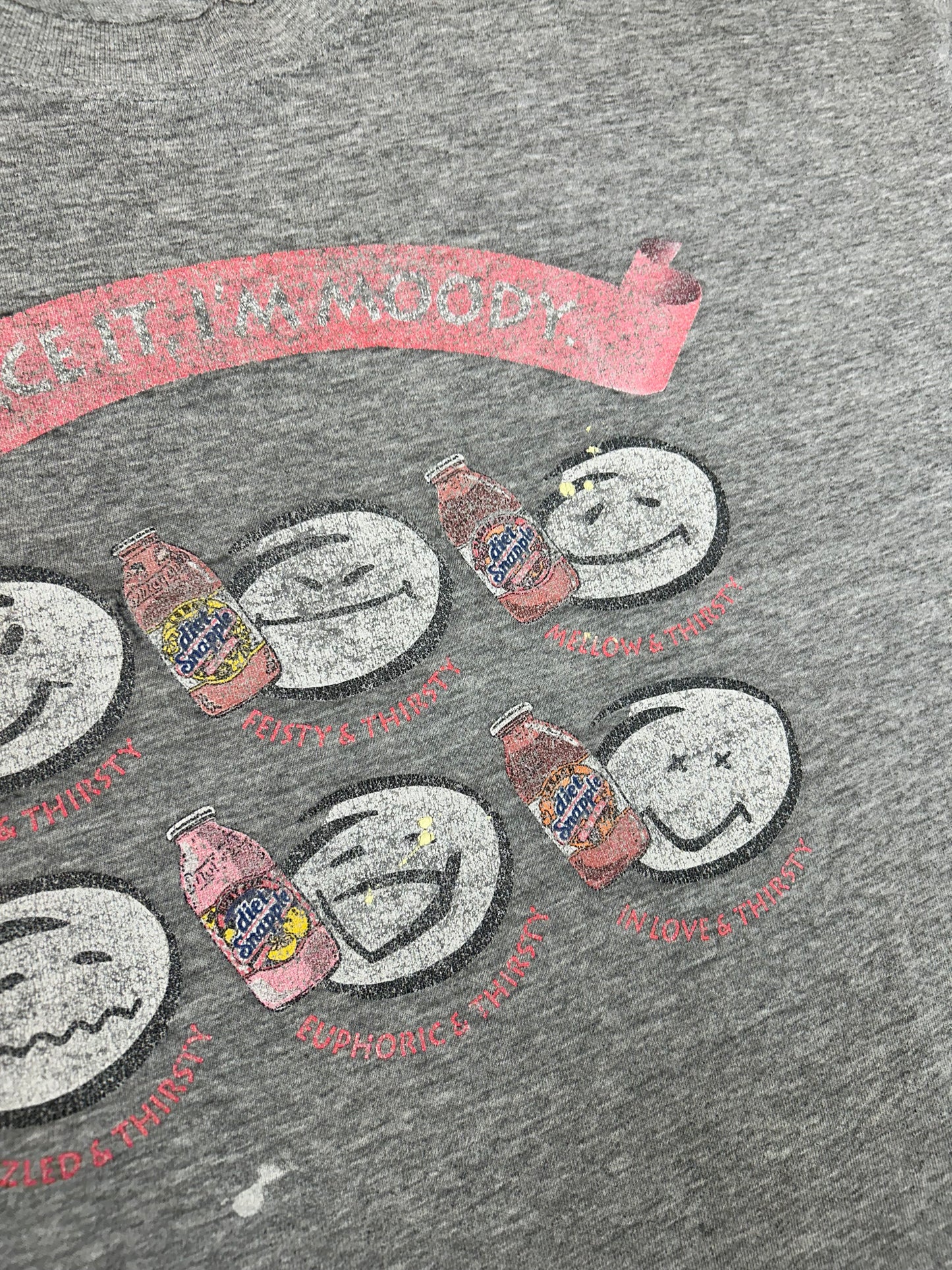 Thrashed As Is Worn Vintage 00s Diet Snapple Face It I’m Moody Drink Promo Brand Tee XL 24.25x29.25 Inches