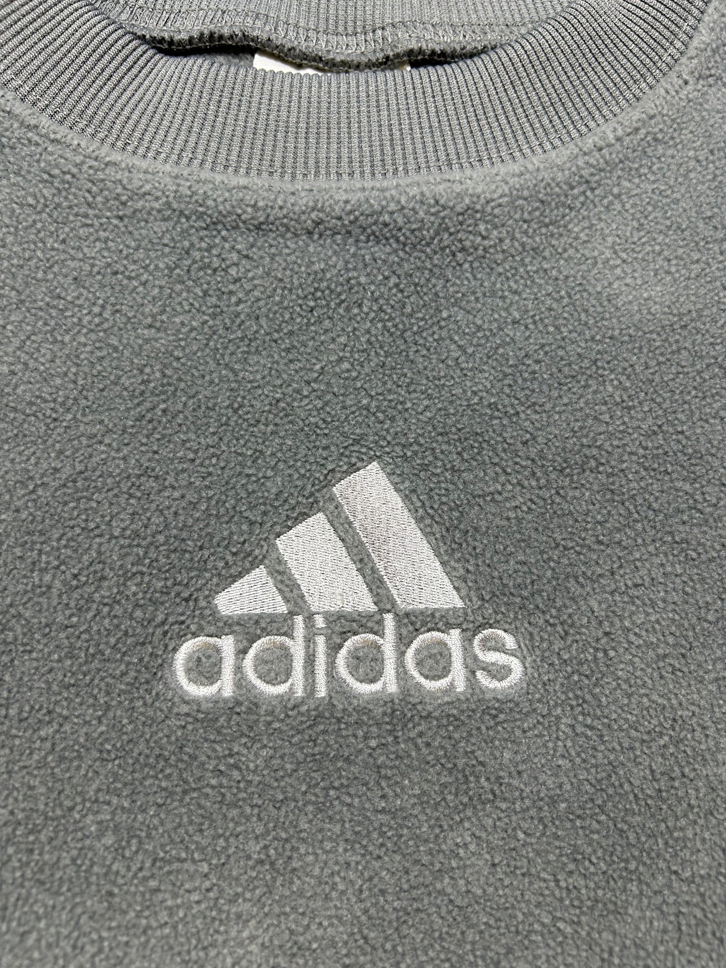 Vintage Adidas Embroidered Center Logo Fleece Crewneck Sweatshirt Large Can Fit XL 26.5x30.5 Inches Gray