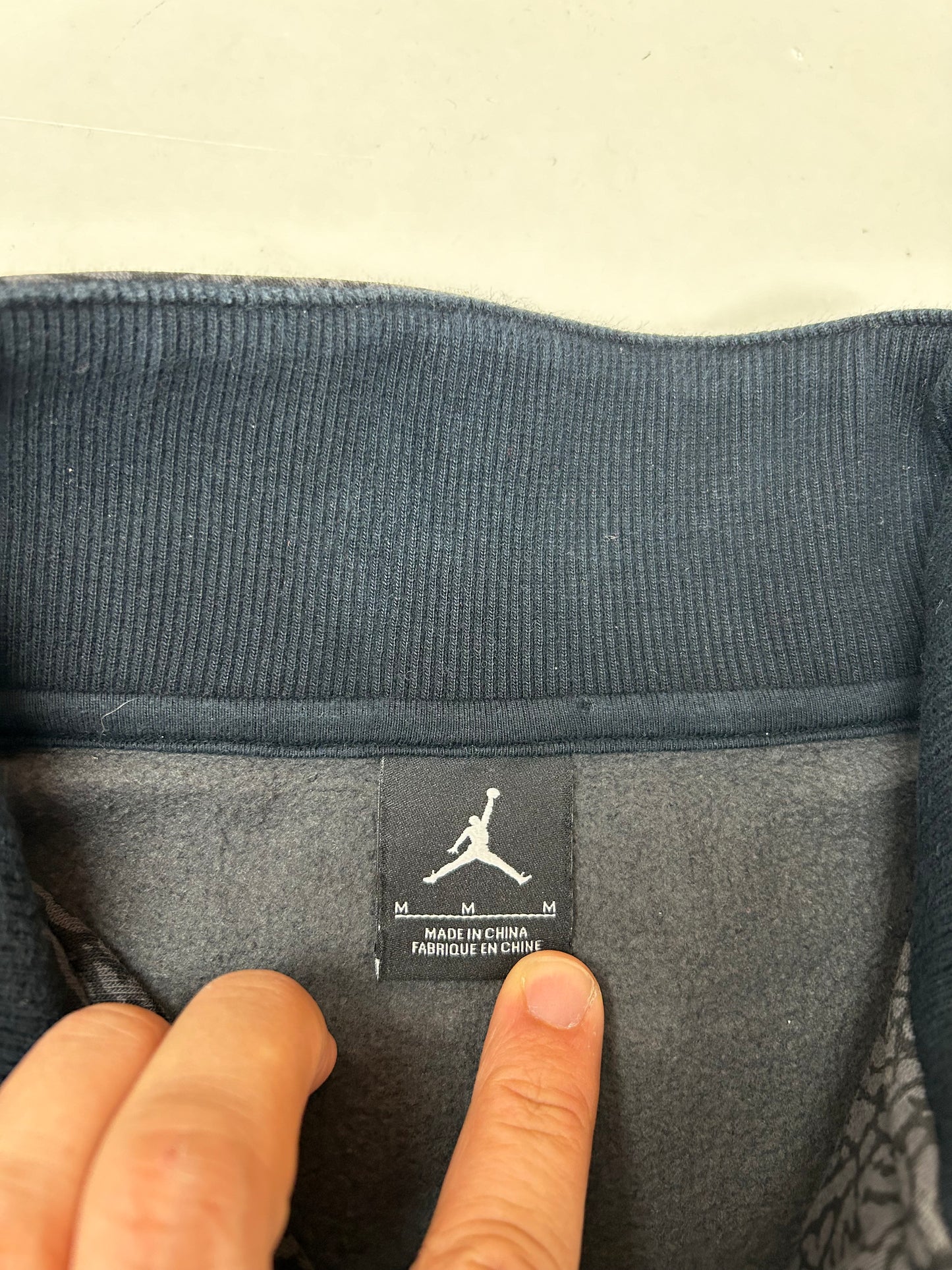 Air Jordan Cement Elephant Print 1/4 Zip Sweatshirt Retro 3 Black Cement Medium 20.5x27 Inches