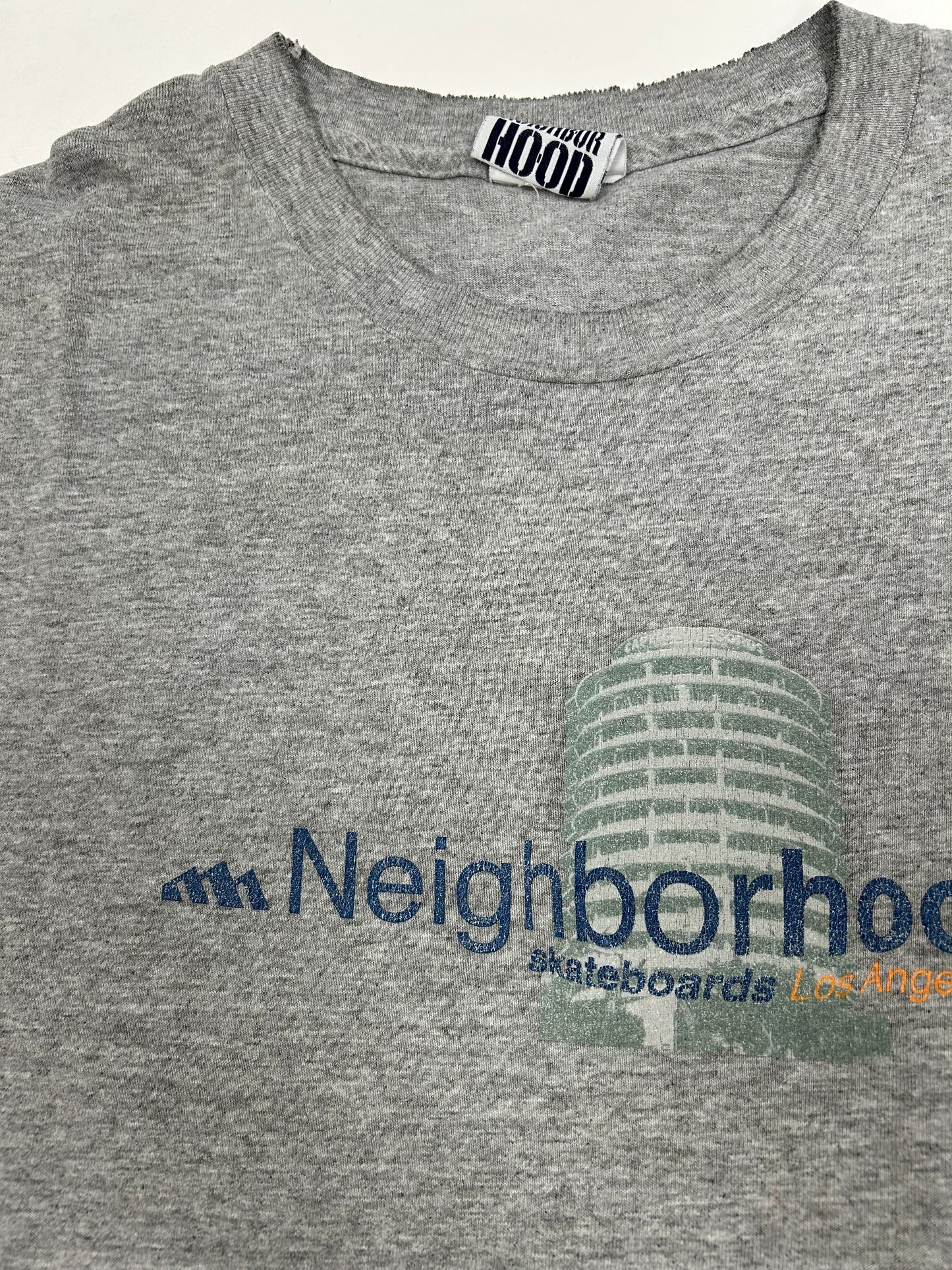 Vintage Neighborhood Skateboards Los Angeles Skate Tee Worn In Nicely Large Fit 22.25x29.5 Inches Gray