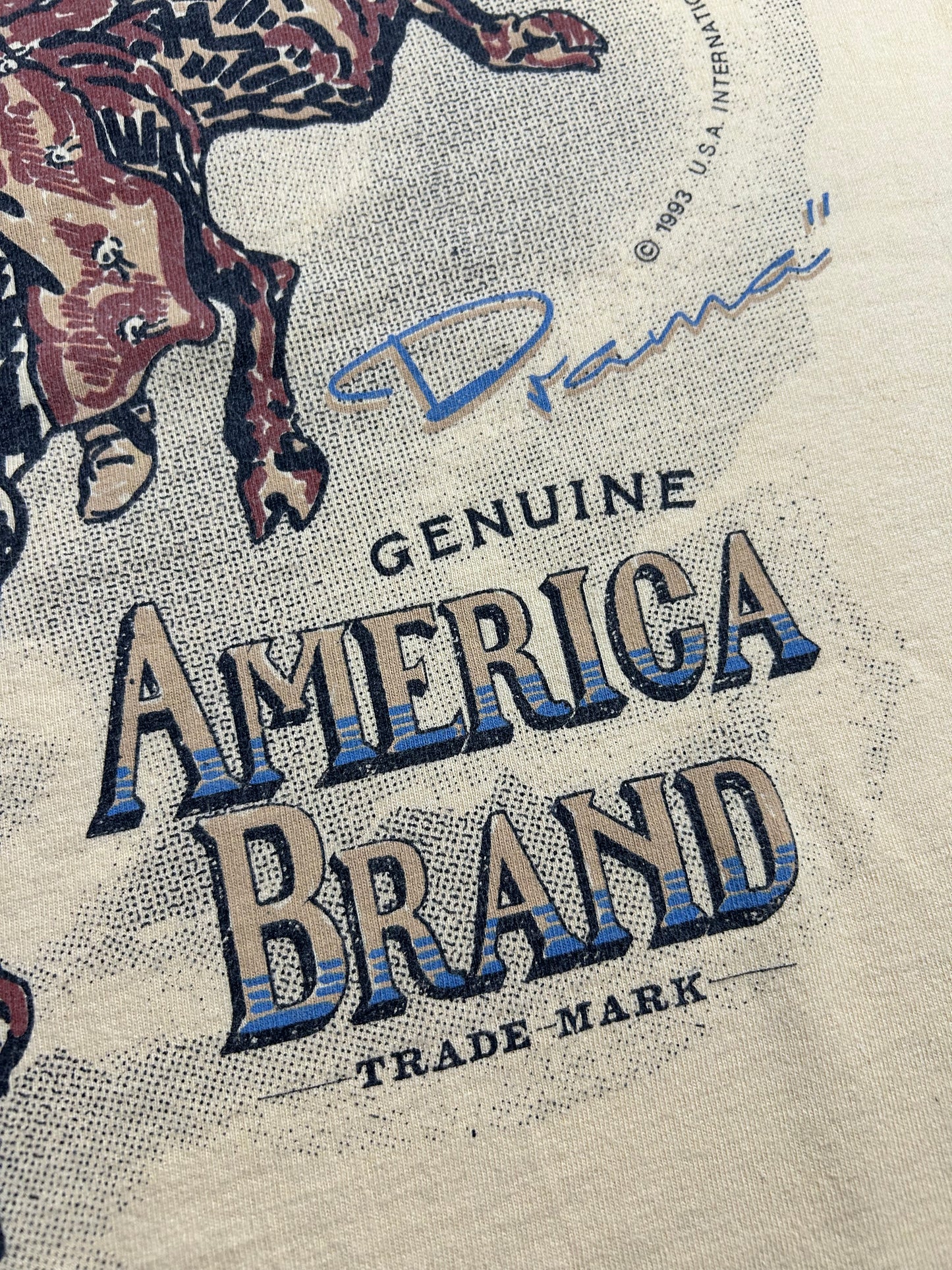 Vintage Way Out West American Brand Western Bull Drama Cowboy 1993 Tee XL Fit 23.5x30.25 Inches