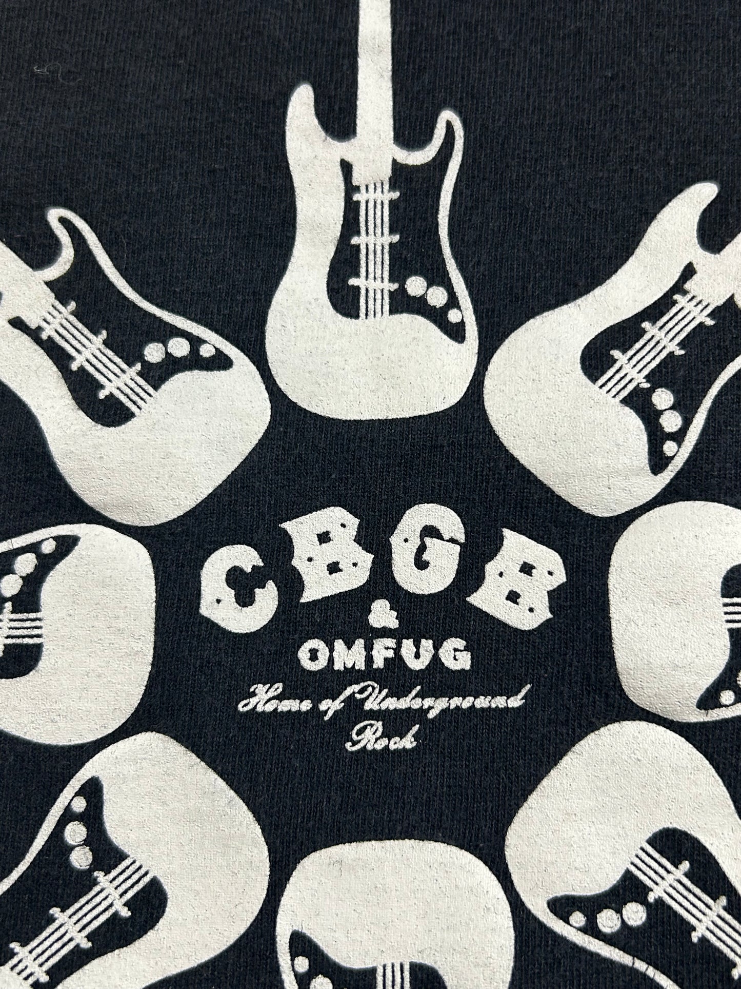 Vintage CBGB & OMFUG Home Of Underground Rock Guitars Graphic T-shirt Small 18x24.5 Inches Worn