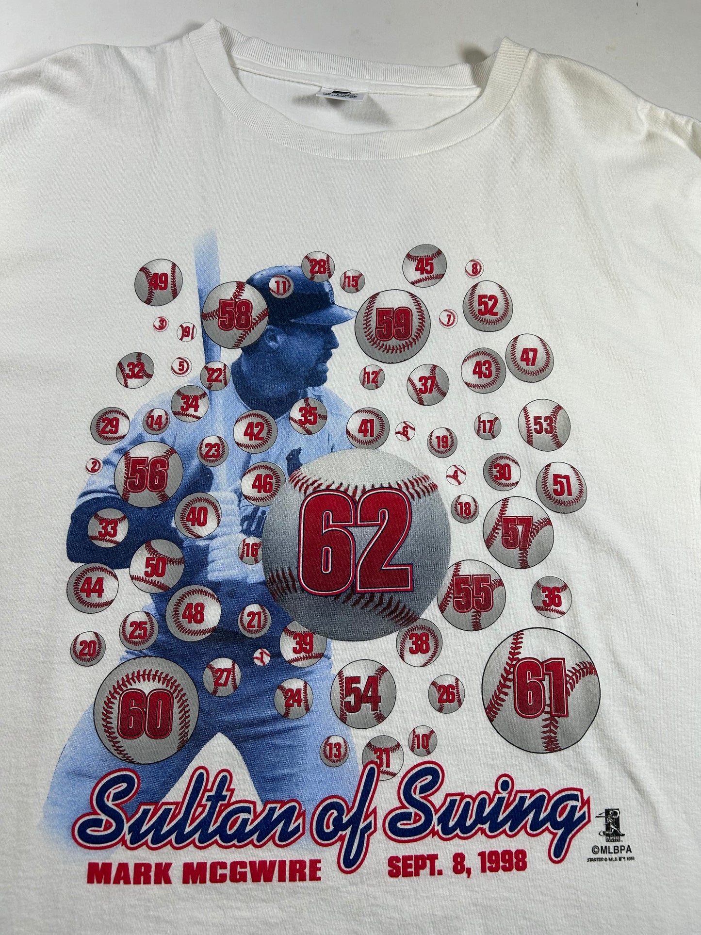Vintage Starter 1998 Mark McGwire Sultan Of Swing St. Louis Cardinals Tee 2XL 26.75x33.25 Inches