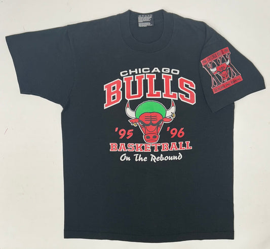 Vintage Chicago Bulls 1995-1996 30 Years And Running Dennis Rodman On The Rebound Tee Large 21.5x28.25 Inches