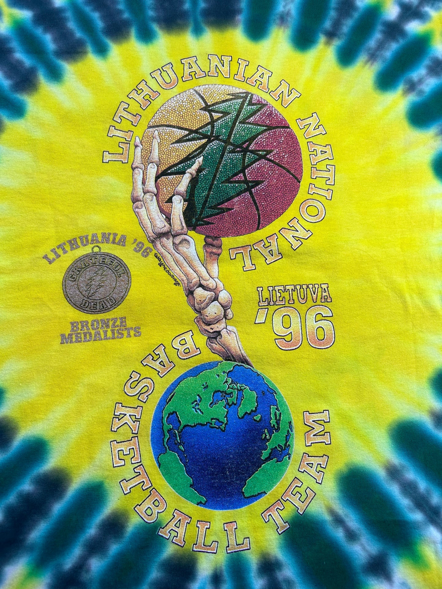 Vintage 1996 Grateful Dead Lithuania Basketball Team Tie Dye Tee USA Large 22.25x29.5 Inches