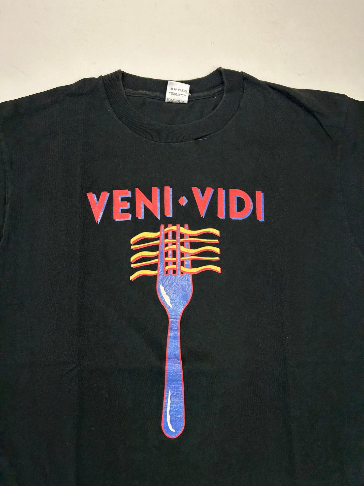 Vintage Veni Vidi Vici Fork Graphic Tee XL USA Fruit Of The Loom Single Stitch XL/L Fit