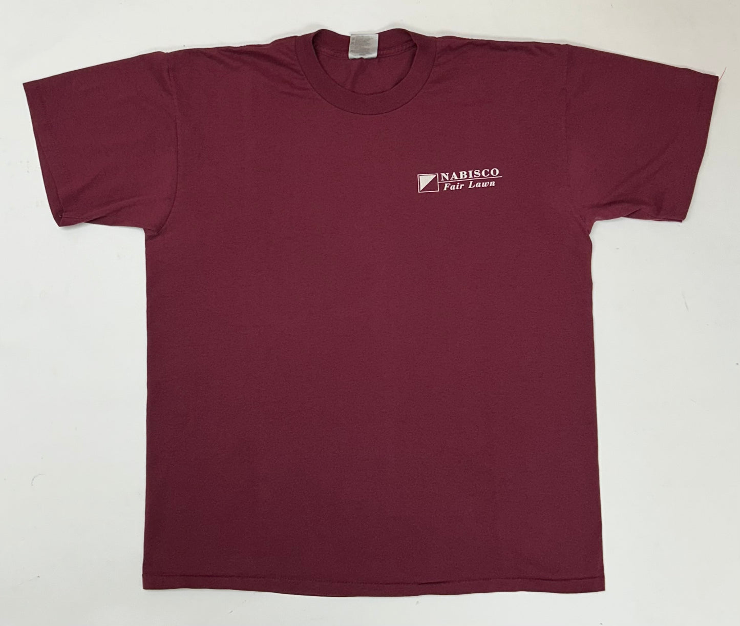 Vintage Nabisco Factory Fair Lawn New Jersey Tee XL 23.75x30 Inches Maroon