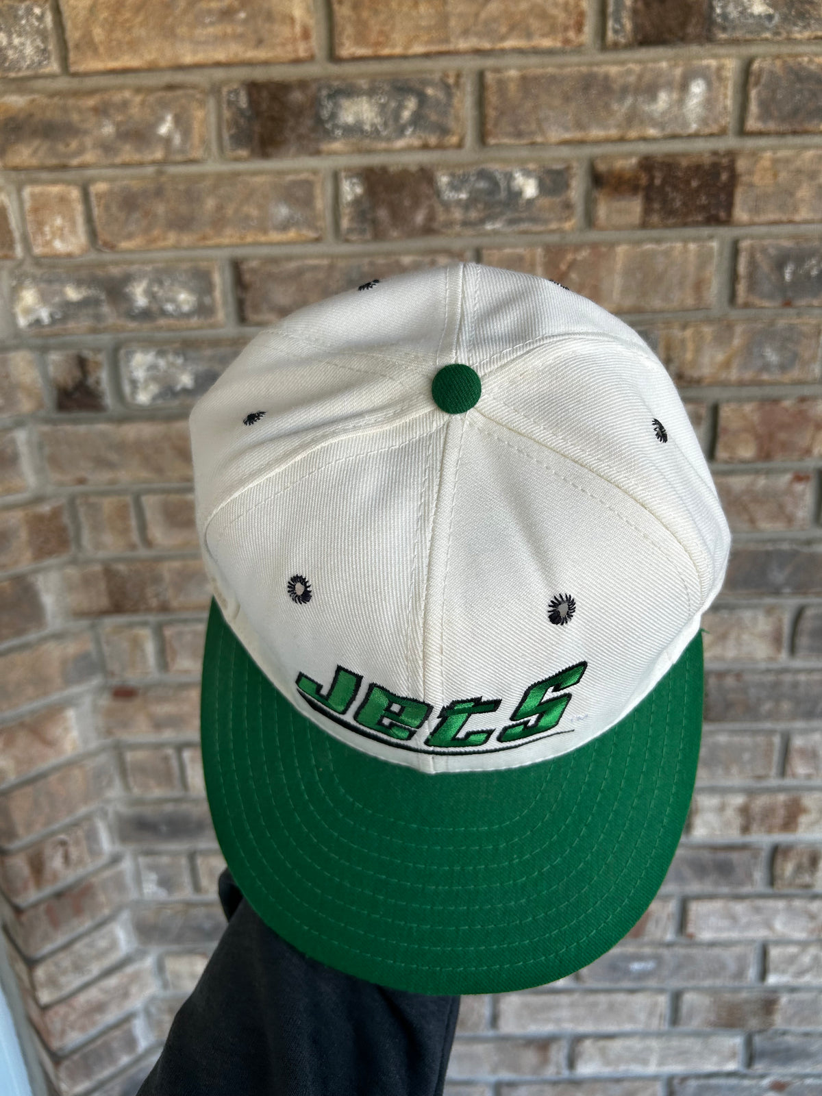 Vintage New York Jets Logo Spell Out NFL Fitted Hat 7 1/8 Double Logo Annco USA