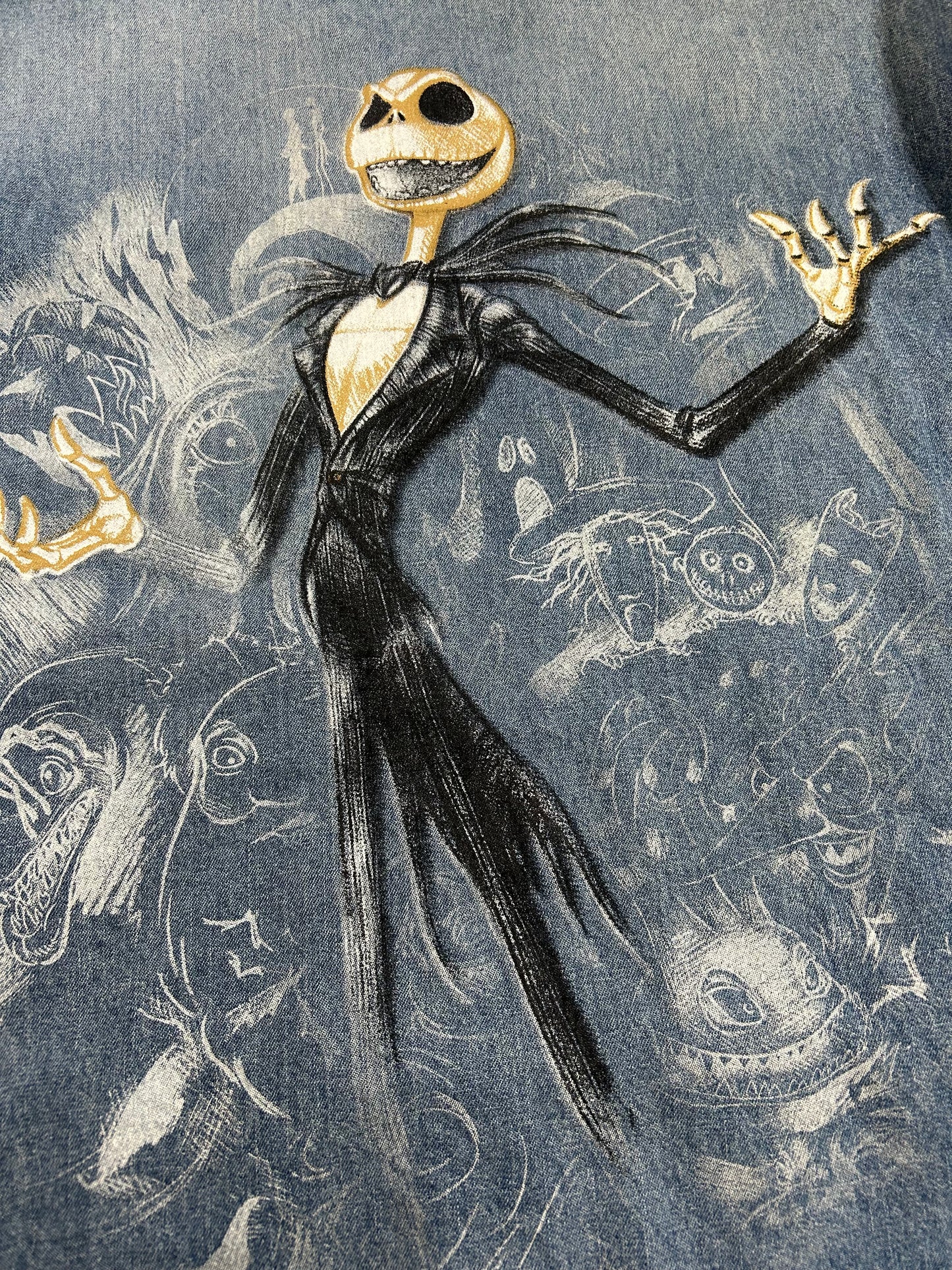 Vintage Disney Studio Jack Skellington Nightmare Before Christmas Denim Jacket 2XL 27.75x29.5 Inches