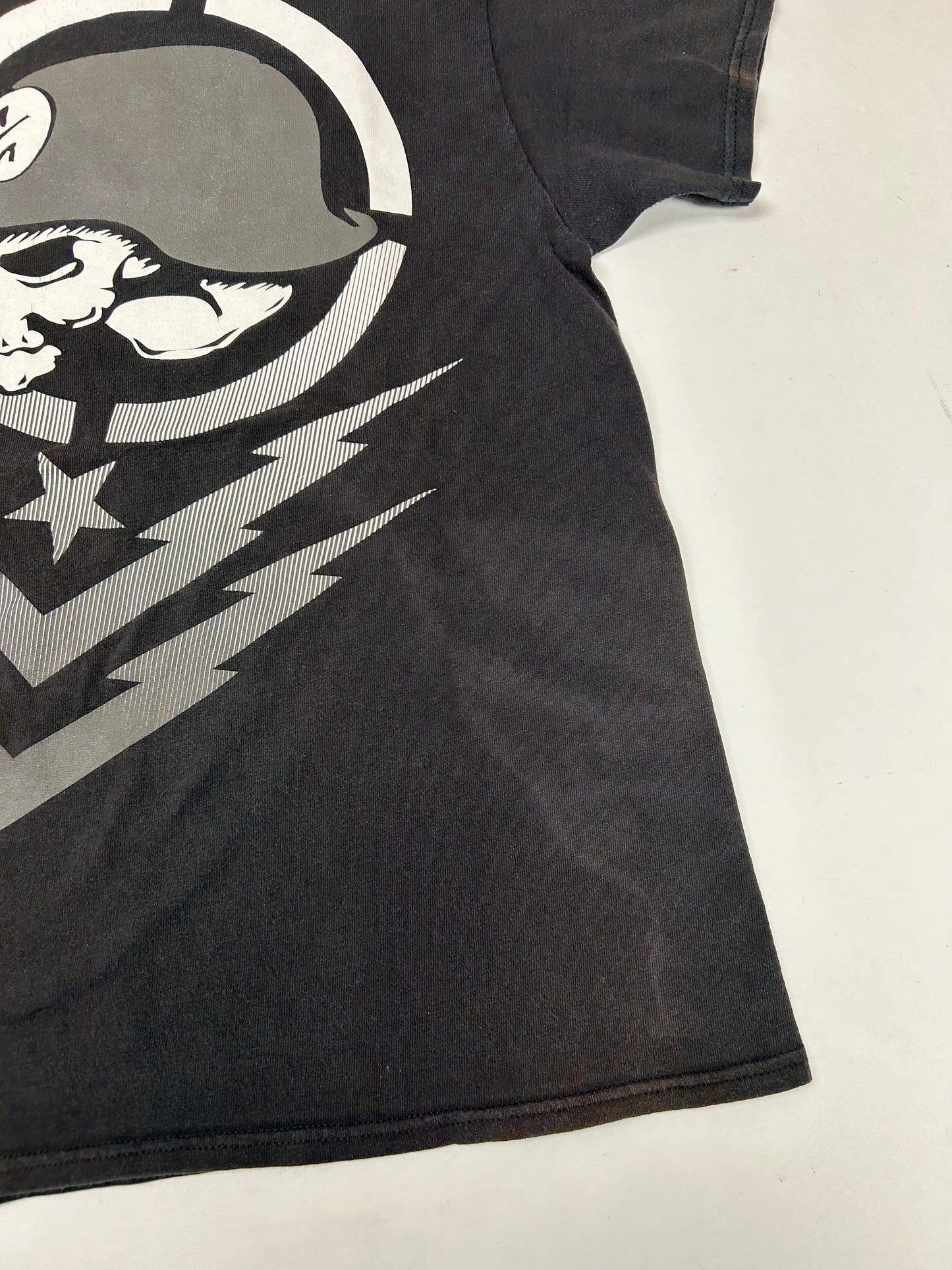 Vintage 00s Metal Mulisha Skull Sergeant Motocross Dirt Biking Shirt Meidum 19.5x25.75 Inches Faded Black As Is