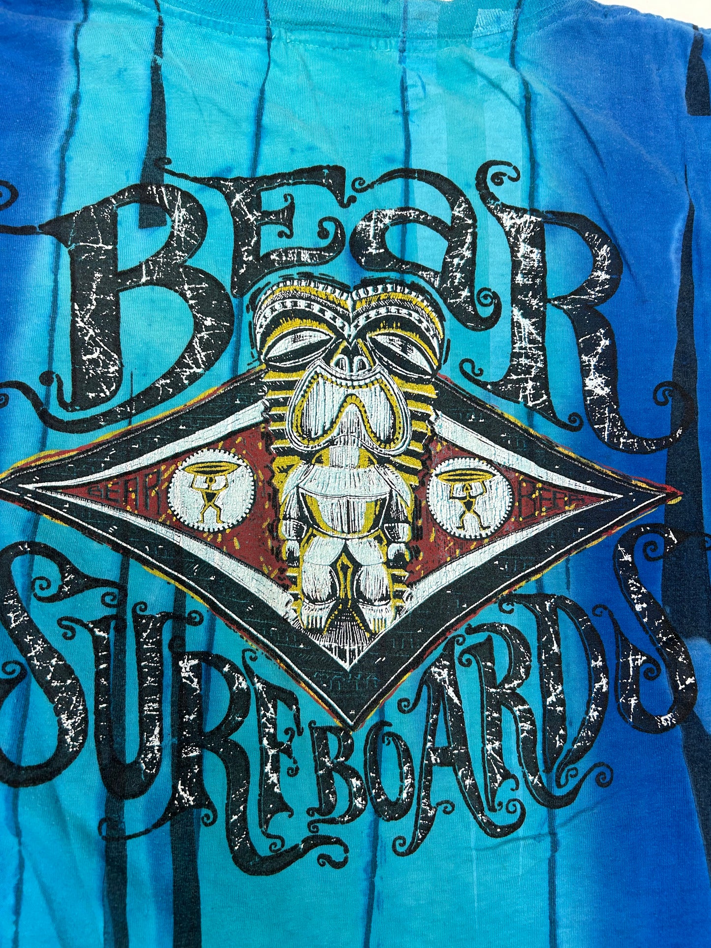 Vintage Bear Surfboards Tie-Dye Blue Shirt XL/2XL Fit 26.5x28.75 Inches Made In USA