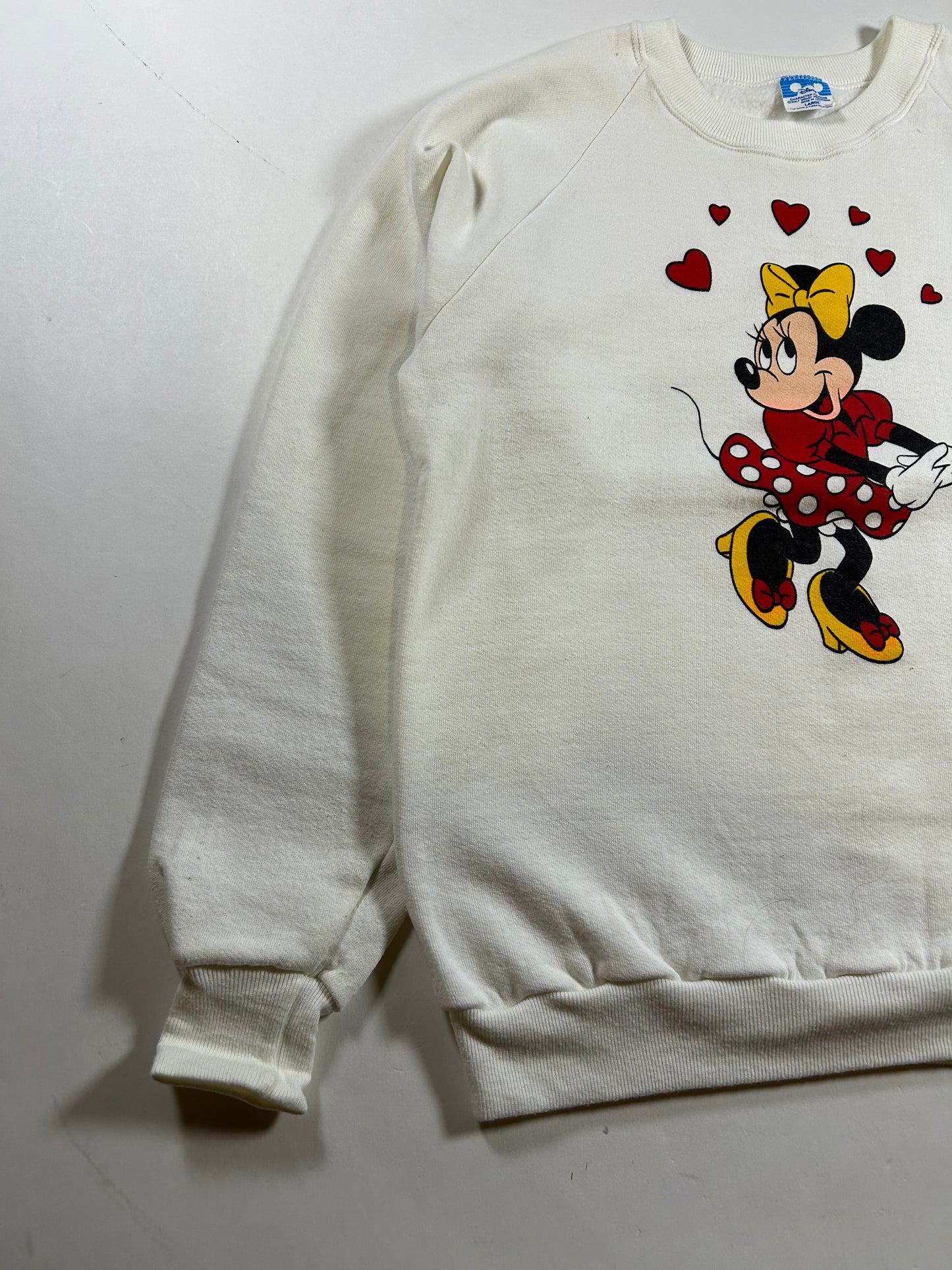 Vintage Disney Minnie Mouse Heart Crewneck Sweatshirt Valentines Day 80s/90s Medium/Small Fit 21.5x26 Inches As Is