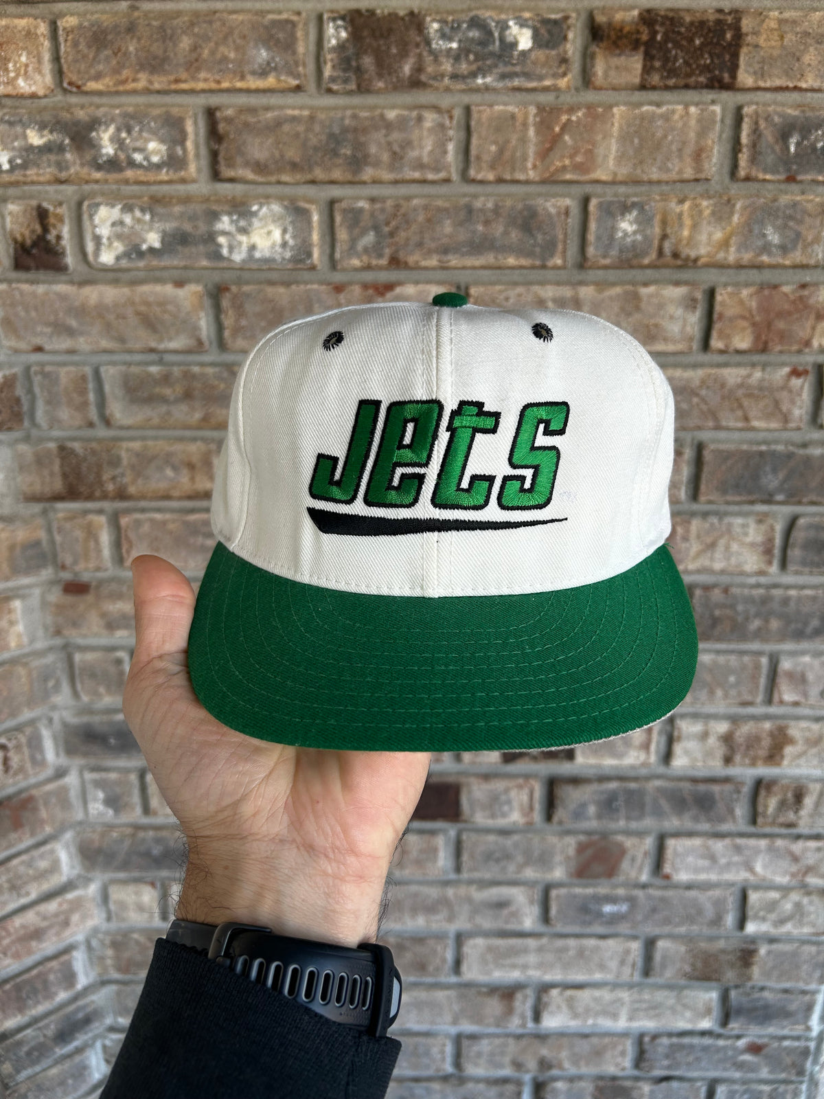 Vintage New York Jets Logo Spell Out NFL Fitted Hat 7 1/8 Double Logo Annco USA
