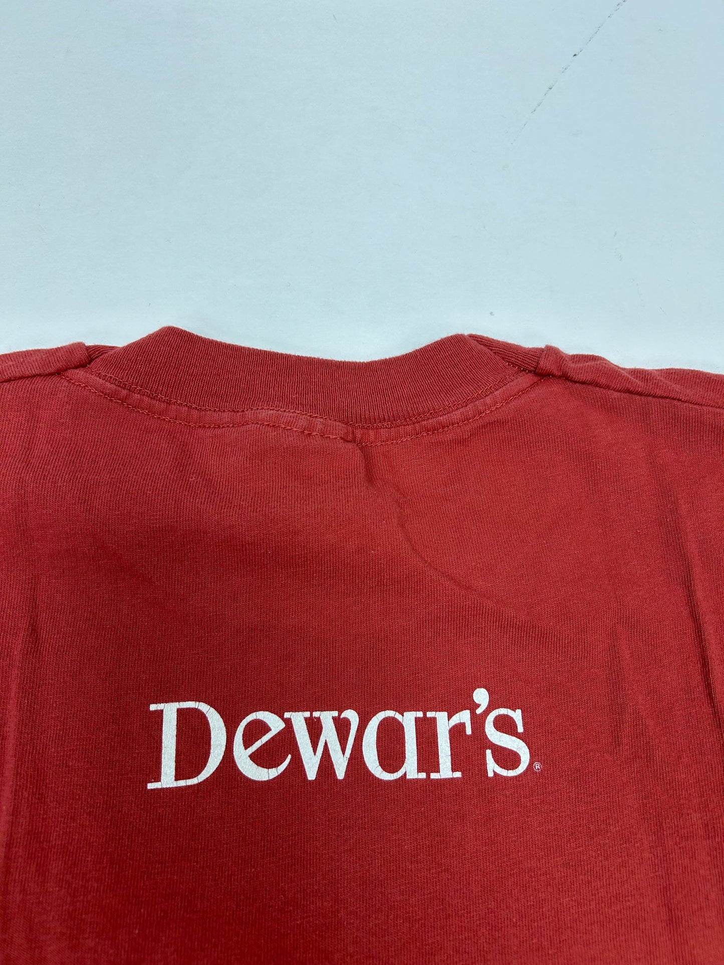Vintage Dewar’s Scotch Alcohol Company Promo Shirt Large 21.25x28.5 Inches Tan USA