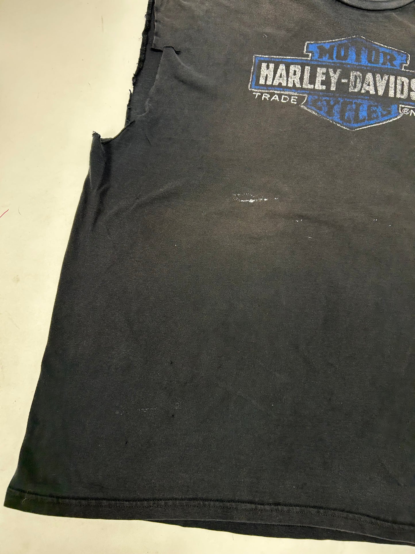 2010s Harley Davidson Motorcycles Six Bend Fort Myers Florida Chopped Sleeveless Tee 3XL 28.25x31.25 Inches As Is Wear & Fading