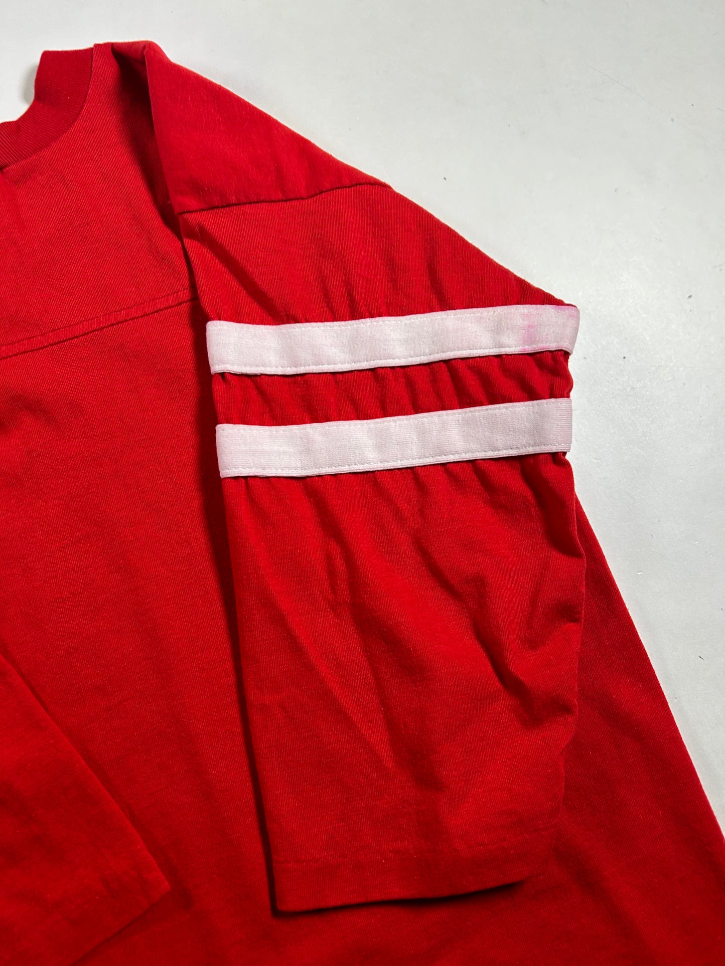Vintage University of Maryland College Red 3/4 Sleeve Tee Velva Sheen 80s 18.5x25 Inches