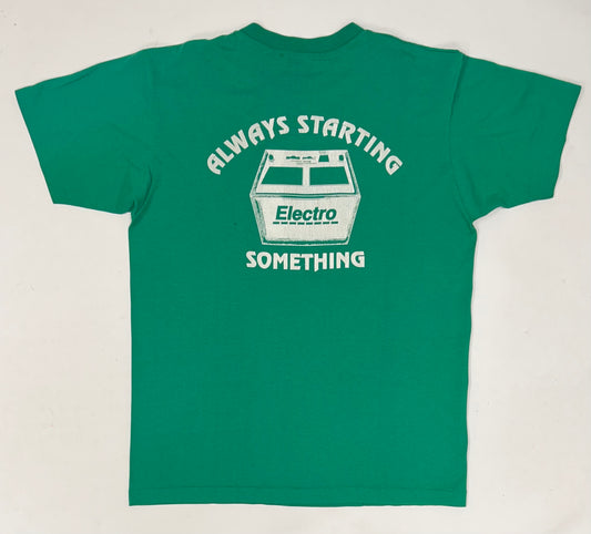 Vintage Electro Always Starting Something Promo Tee Green Large 21.25x28.75 Inches