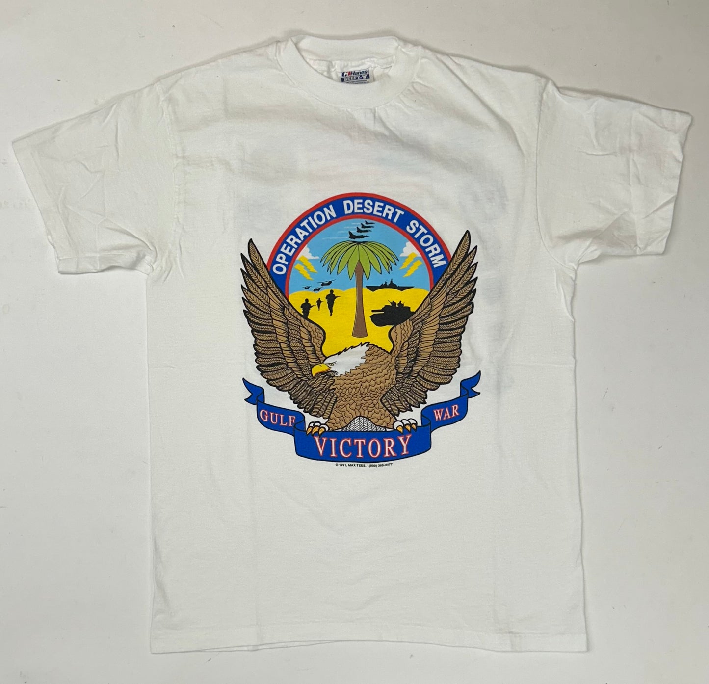 Vintage 1991 Operation Desert Storm Gulf War Victory We Are The Thunder We Are The Lightning Tee 20.5x29 Inches M/L Fit White