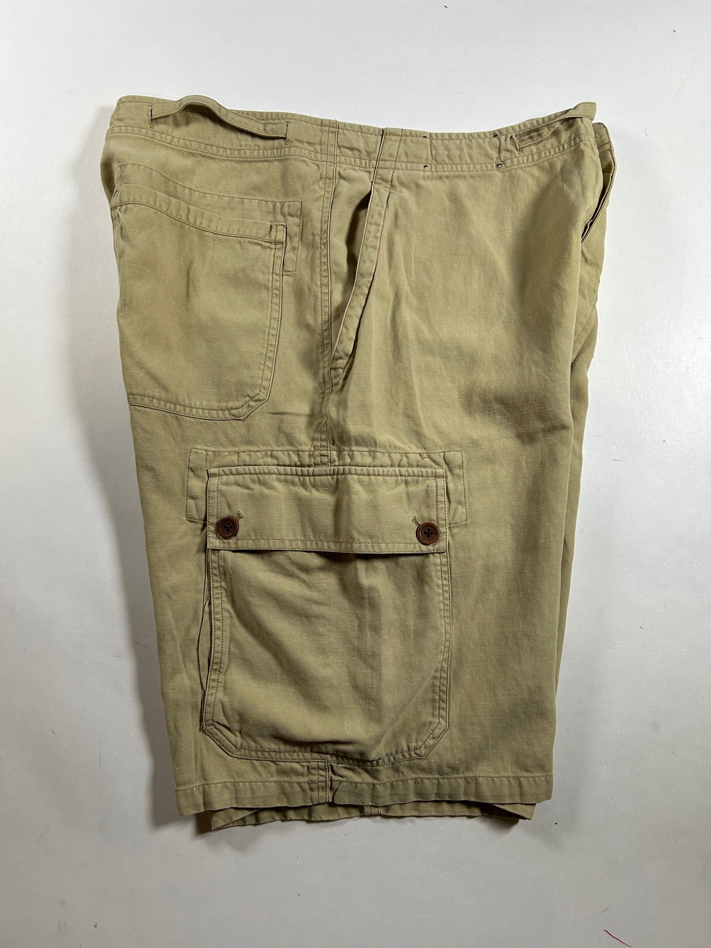 Vintage Polo Ralph Lauren Cargo Shorts Linen Silk Beige Drawstring Military Size 30 16.5x22.5 Inches