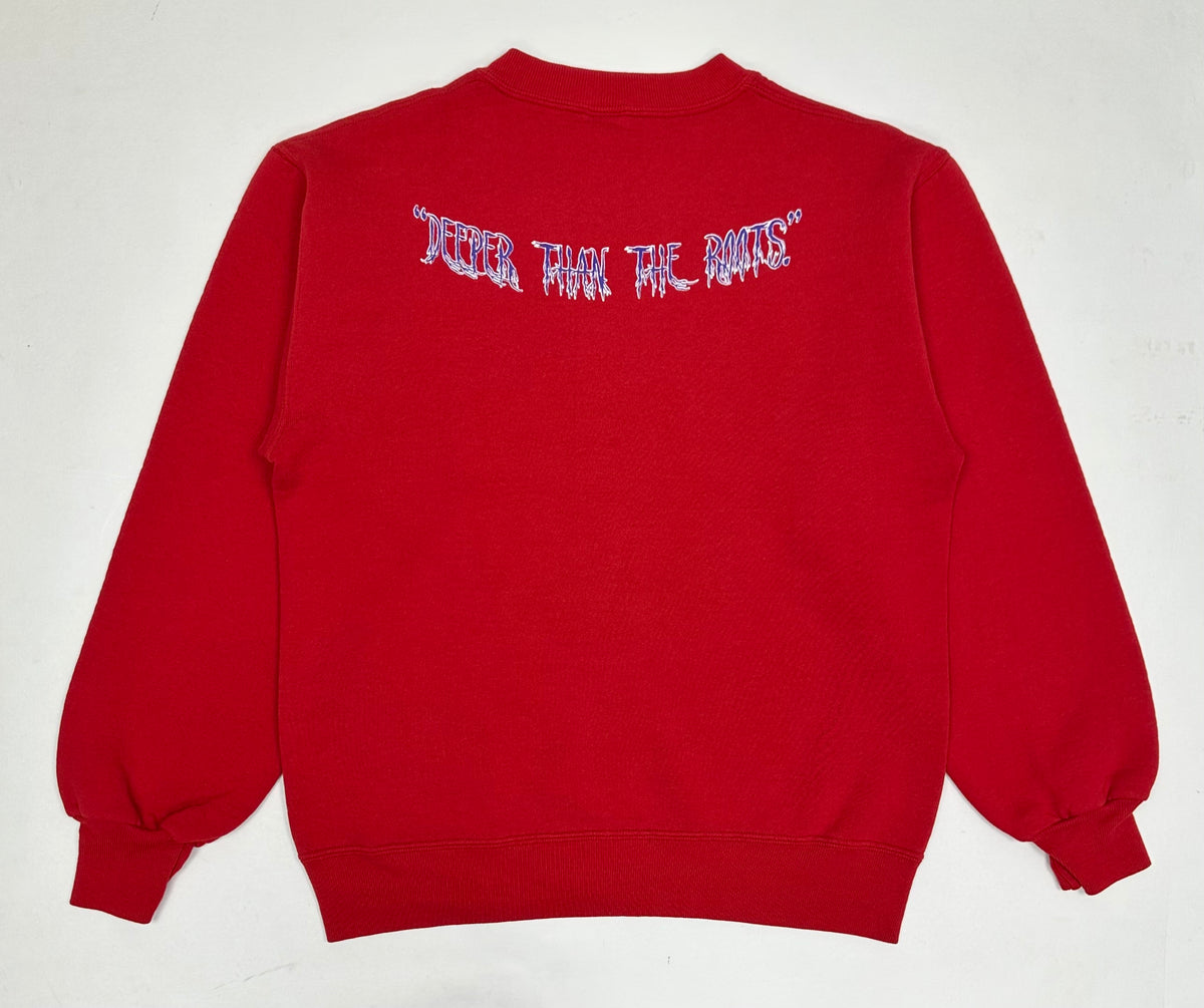 Edgewood NJ “Deeper Than The Roots.” First Edition Crewneck Sweatshirt Tagged Small Purple 90s Jerzees Made In USA 20.75x26.25
